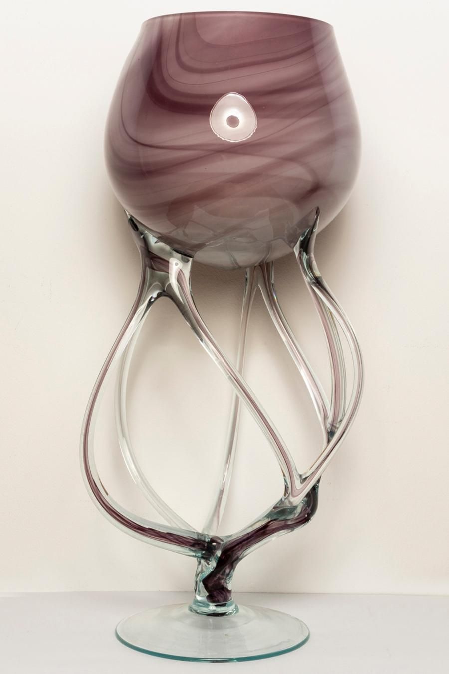 Mid Century Vintage Artistic Purple Big Glass Vase, Poland, Europe, 1970s photo vintage