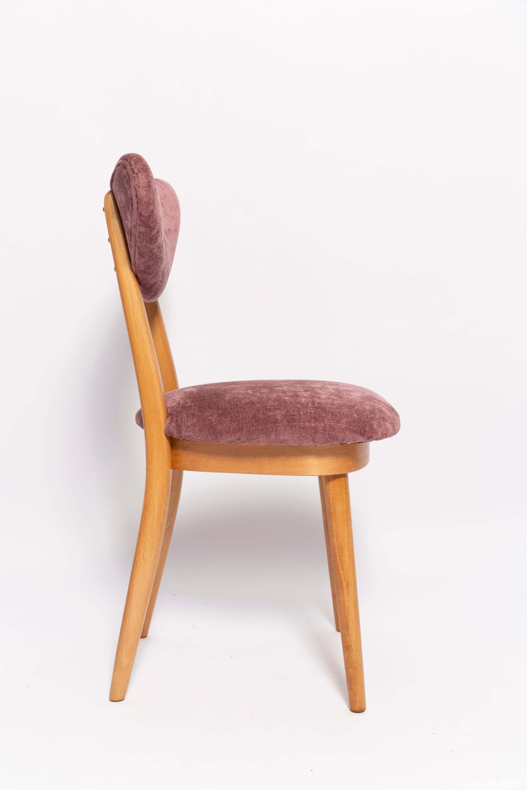 Midcentury Plum Violet Velvet, Light Wood Heart Chair, Europe, 1960s photo vintage