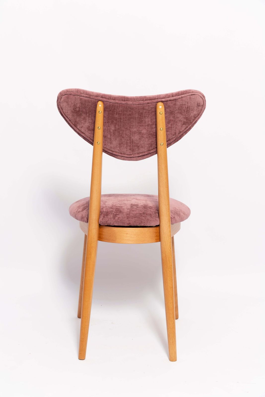 Furniture Midcentury Plum Violet Velvet, Light Wood Heart Chair, Europe, 1960s photo