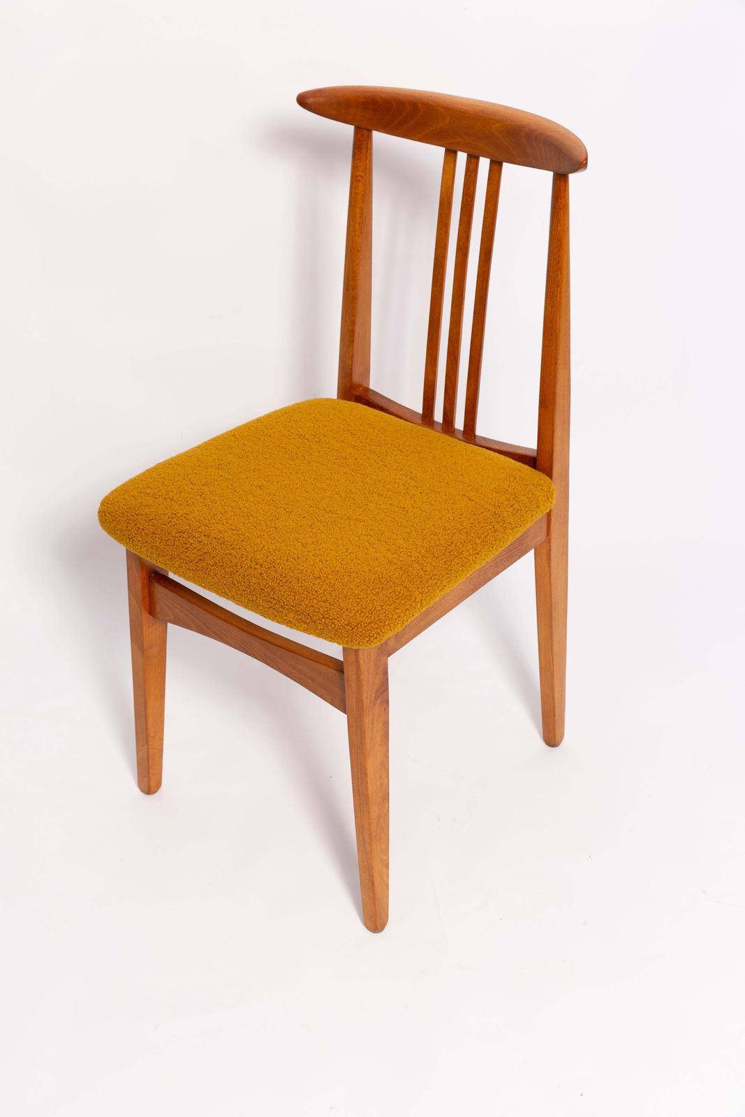 Mid Century Ochre Boucle Chair, Medium Wood, M. Zielinski, Europe 1960s photo vintage