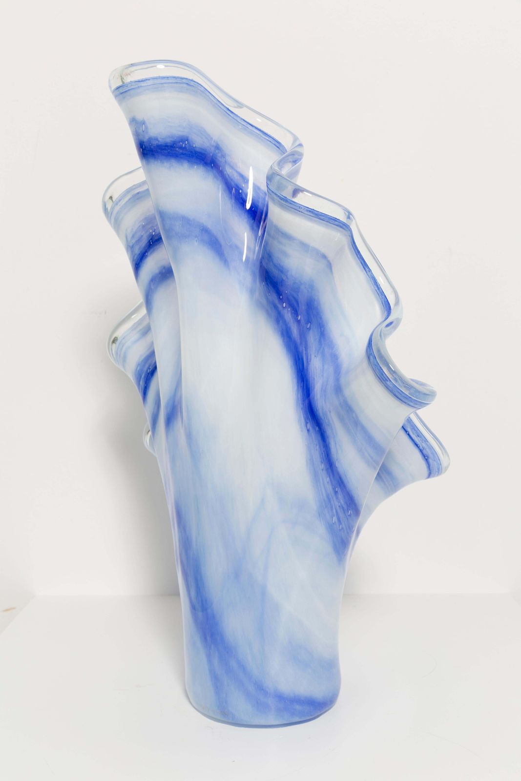 323.0 Mid Century Vintage White And Blue Big Murano Glass Vase, Italy, 2000s photo