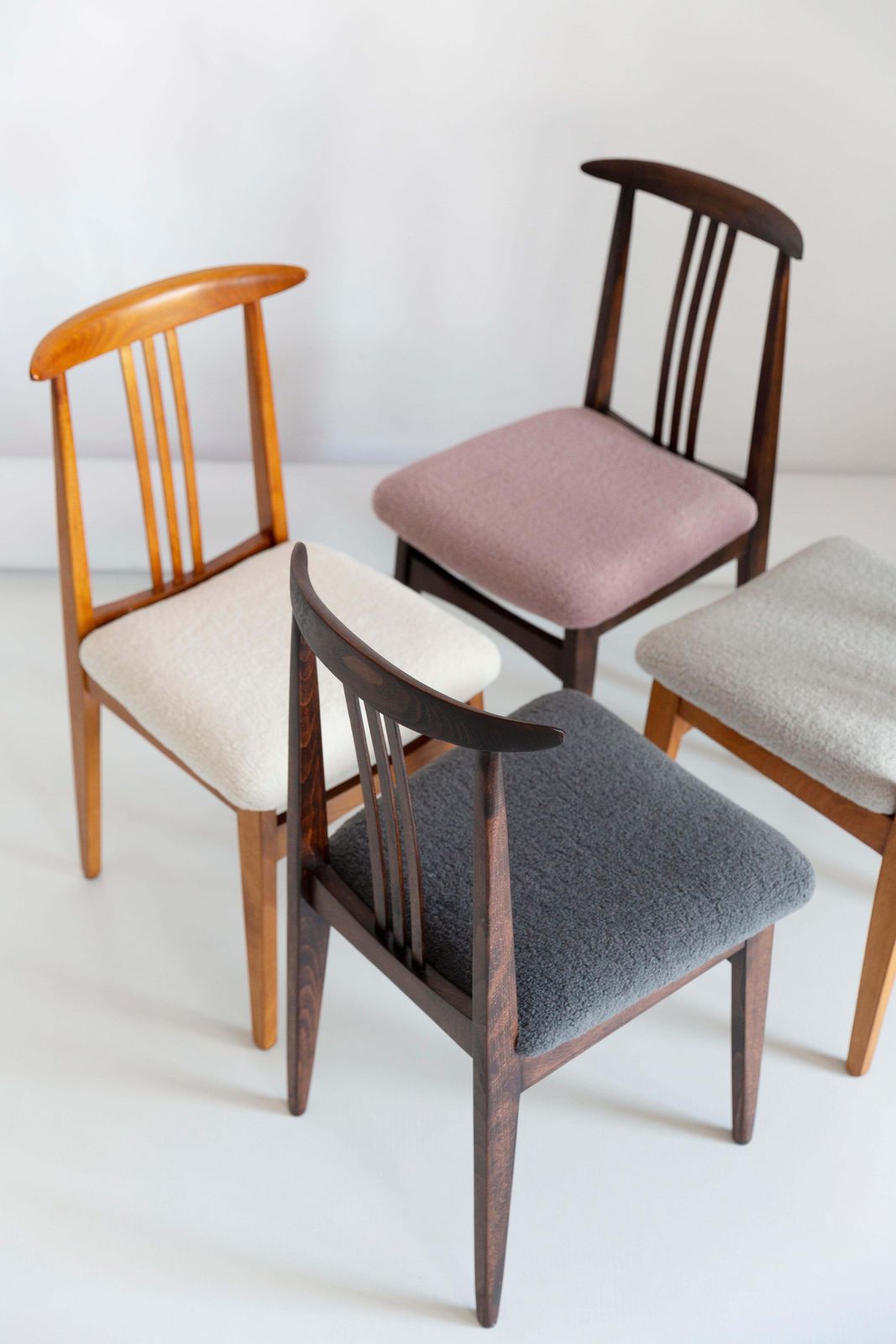 Mid Century Linen Boucle Chair, Walnut, Designed By M. Zielinski, Europe, 1960s photo buy