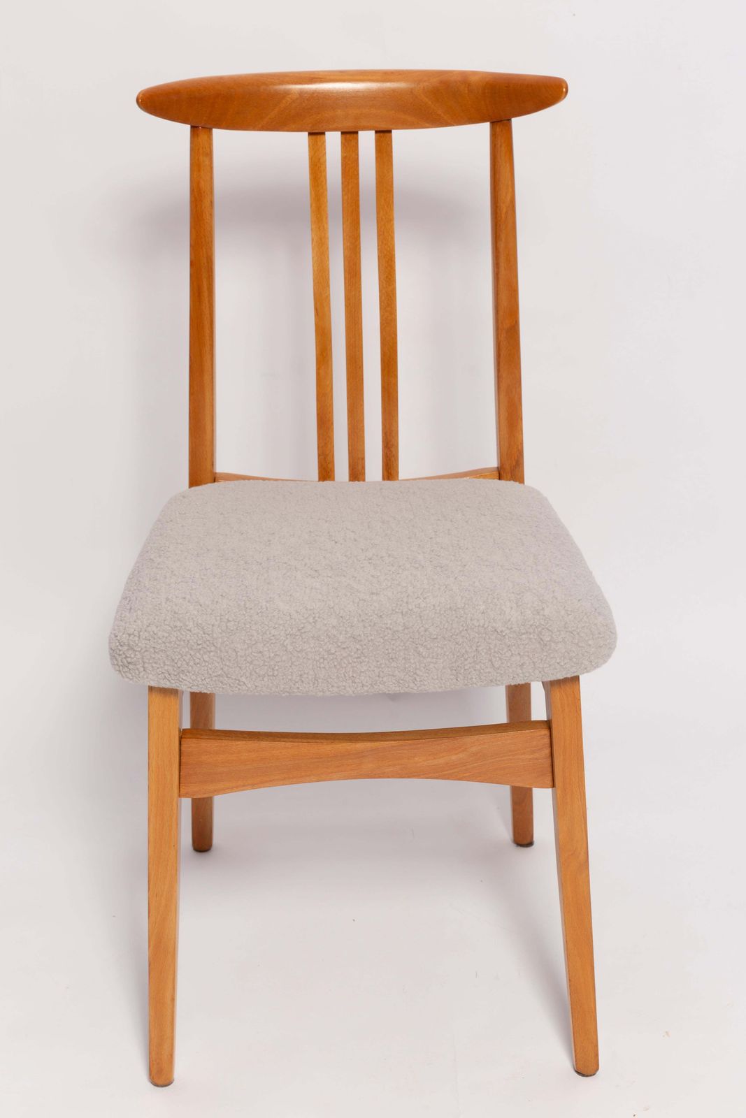 Mid Century Linen Boucle Chair, Light Wood, By M. Zielinski, Europe, 1960s photo furniture