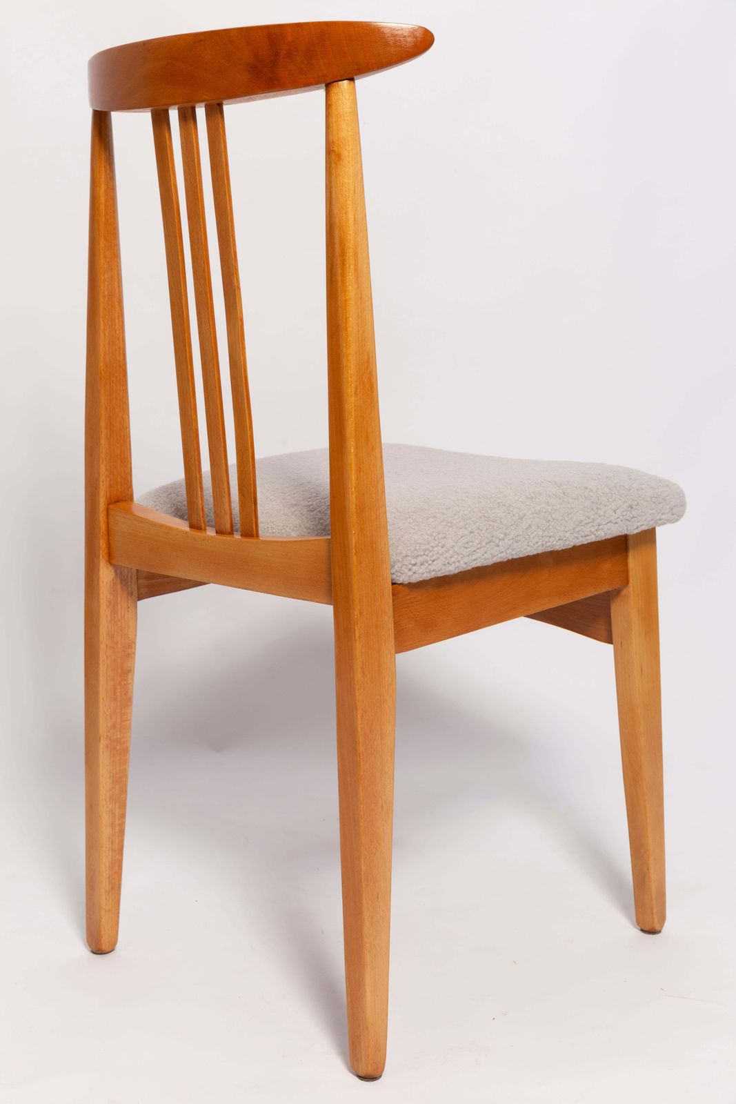 Mid Century Linen Boucle Chair, Light Wood, By M. Zielinski, Europe, 1960s photo Furniture