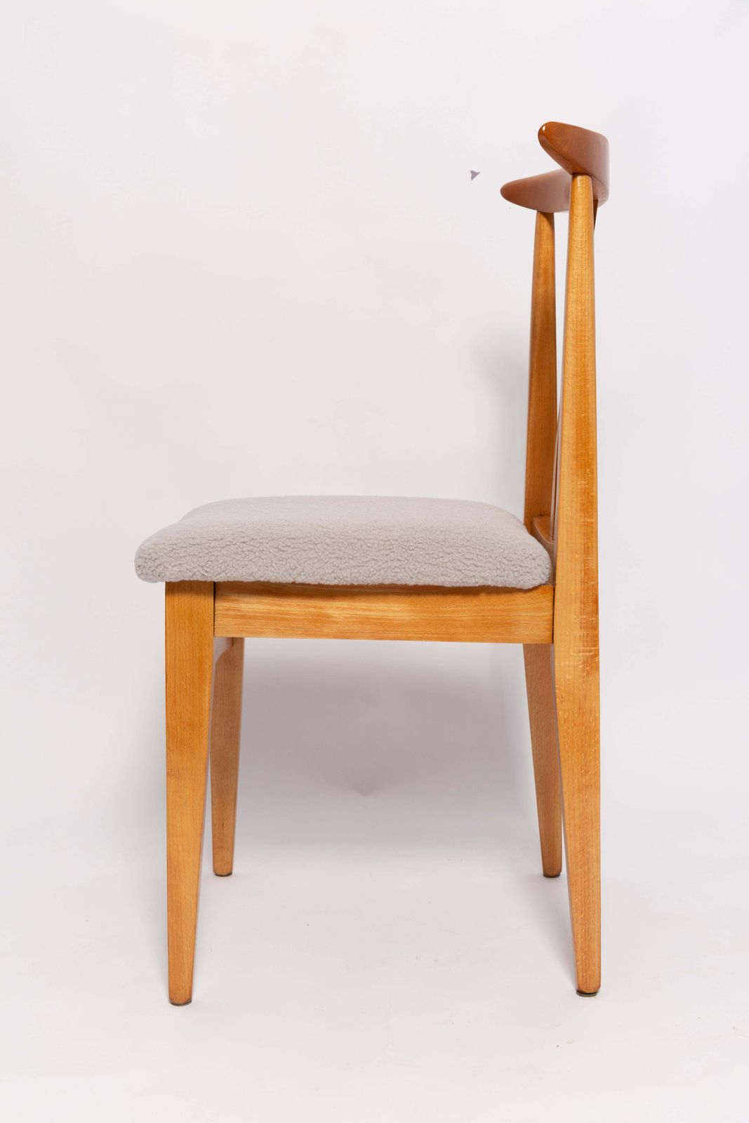 Mid Century Linen Boucle Chair, Light Wood, By M. Zielinski, Europe, 1960s photo buy