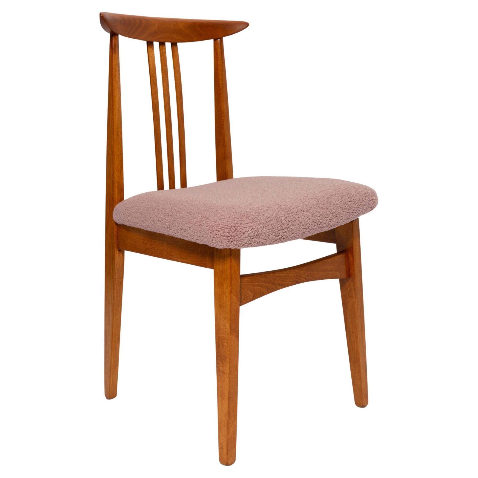 Mid Century Roze Boucle Fauteuil, M. Zielinski, Europa, Jaren 1960