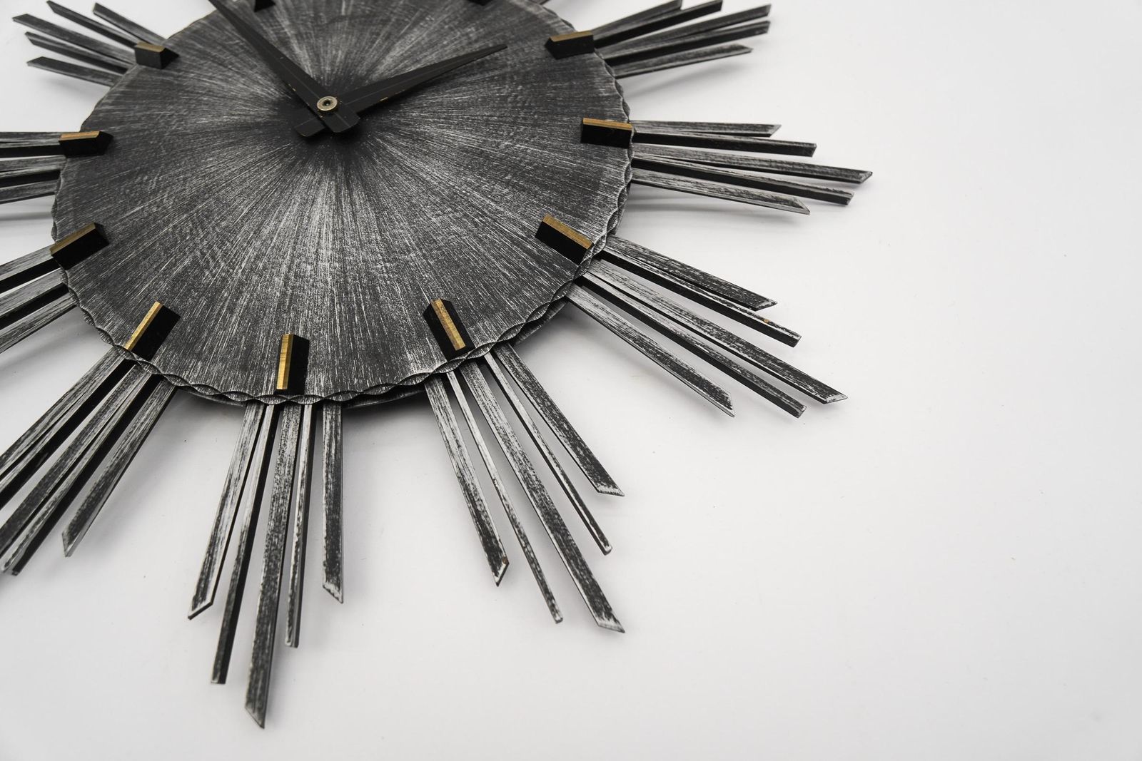Mid Century Modern Iron And Brass Sunburst Wall Clock By Atlanta Electric photo Home Decor