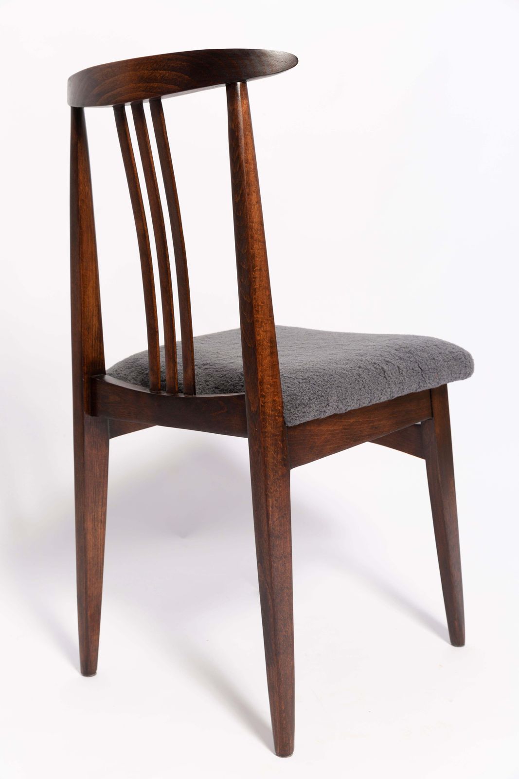 Mid Century Graphite Gray Boucle Chair, Walnut Wood, M. Zielinski, Europe 1960 photo Furniture
