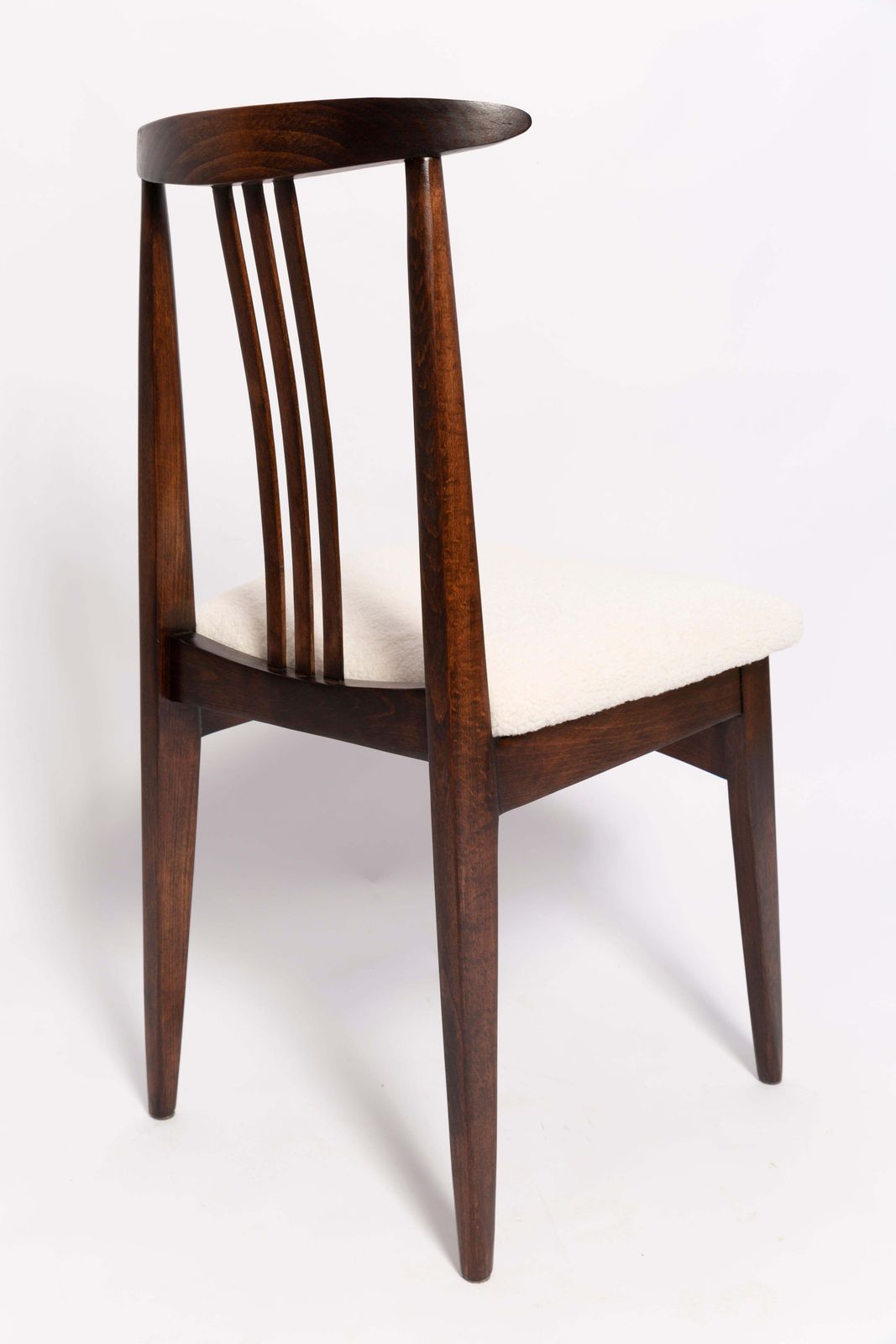 Mid Century Cream Ivory Boucle Chair, Walnut Wood, By M. Zielinski, Europe, 1960s photo vinterior