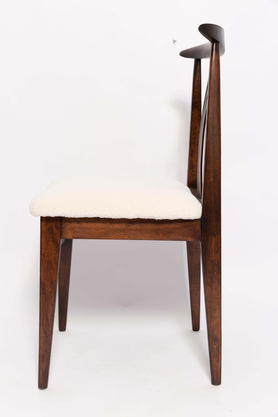 photo furniture Mid Century Cream Ivory Boucle Chair, Walnut Wood, By M. Zielinski, Europe, 1960s
