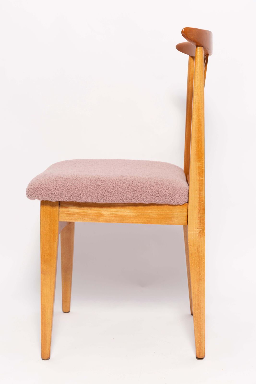 Mid Century Pink Blush Boucle Chair, Light Wood, By M. Zielinski, Europe, 1960s photo Furniture