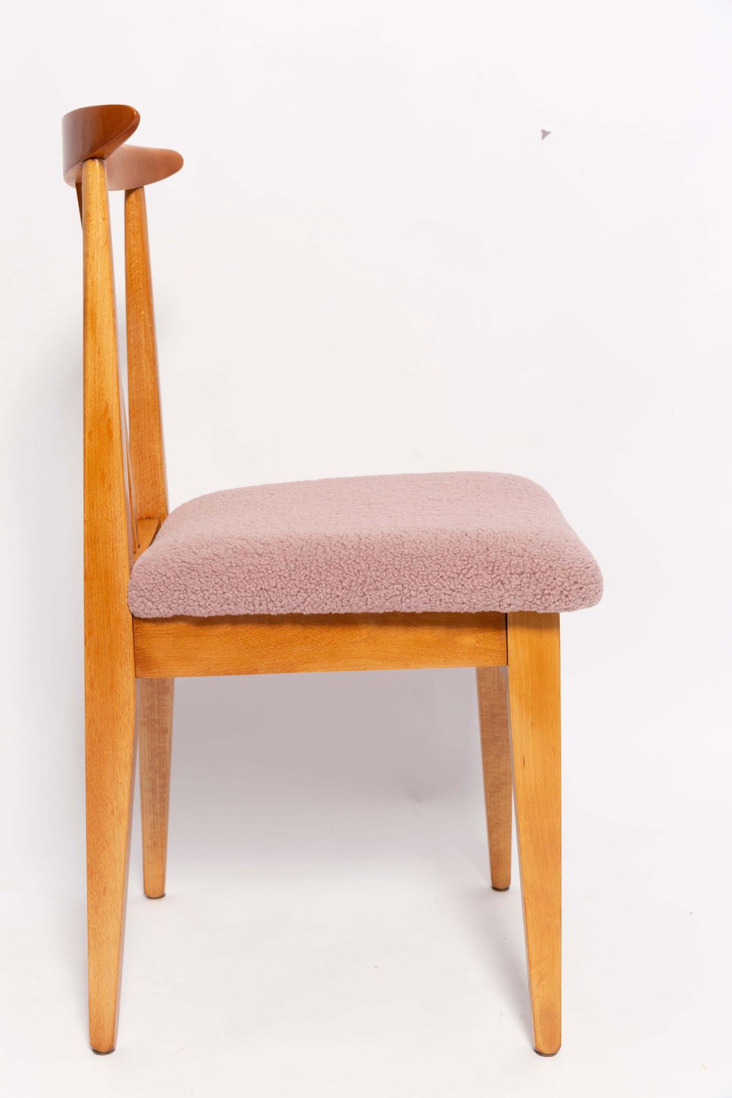 Mid Century Pink Blush Boucle Chair, Light Wood, By M. Zielinski, Europe, 1960s photo vintage