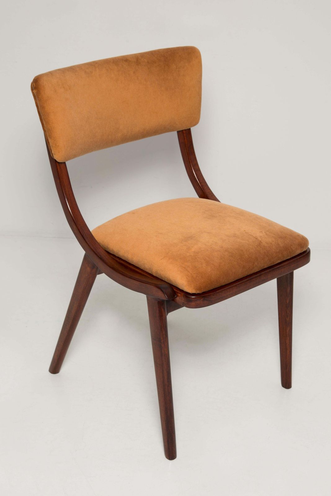 Mid Century Modern Bumerang Stoel, Bruin Beige Velours, Polen, Jaren 1960 photo 730.0