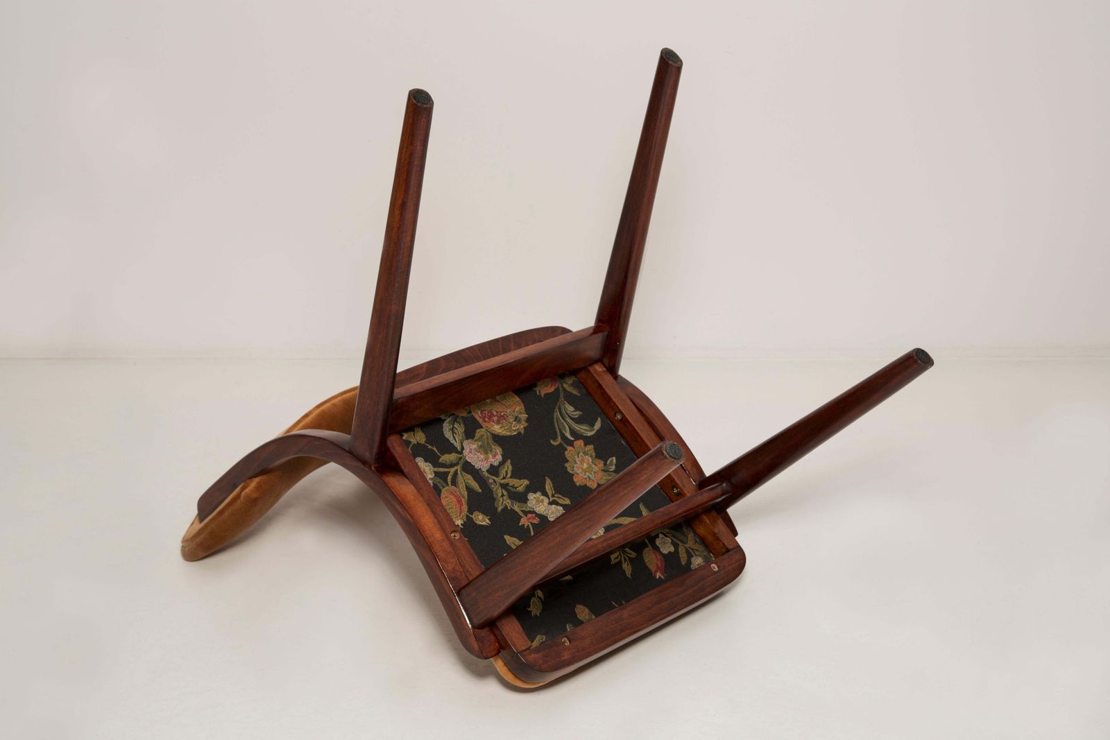 Furniture Mid Century Modern Bumerang Chair, Brown Beige Velvet, Poland, 1960s photo