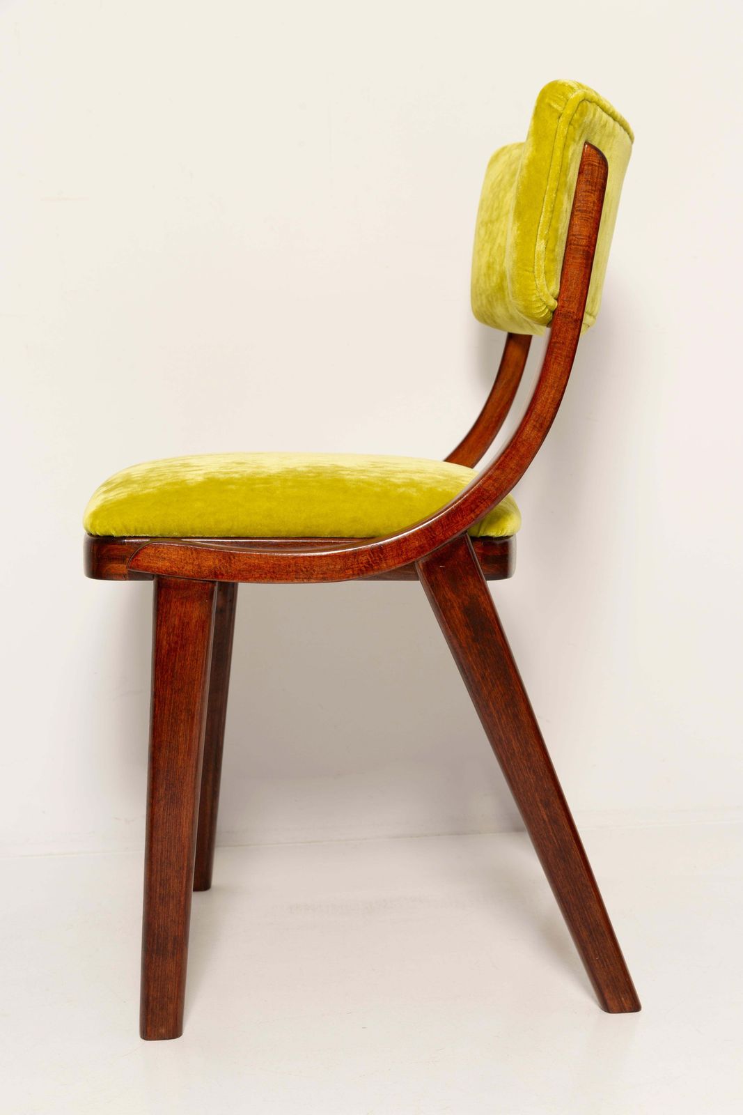 photo for sale Mid Century Modern Bumerang Chair, Lime Velvet Plushy Fr Dedar, Poland, 1960s