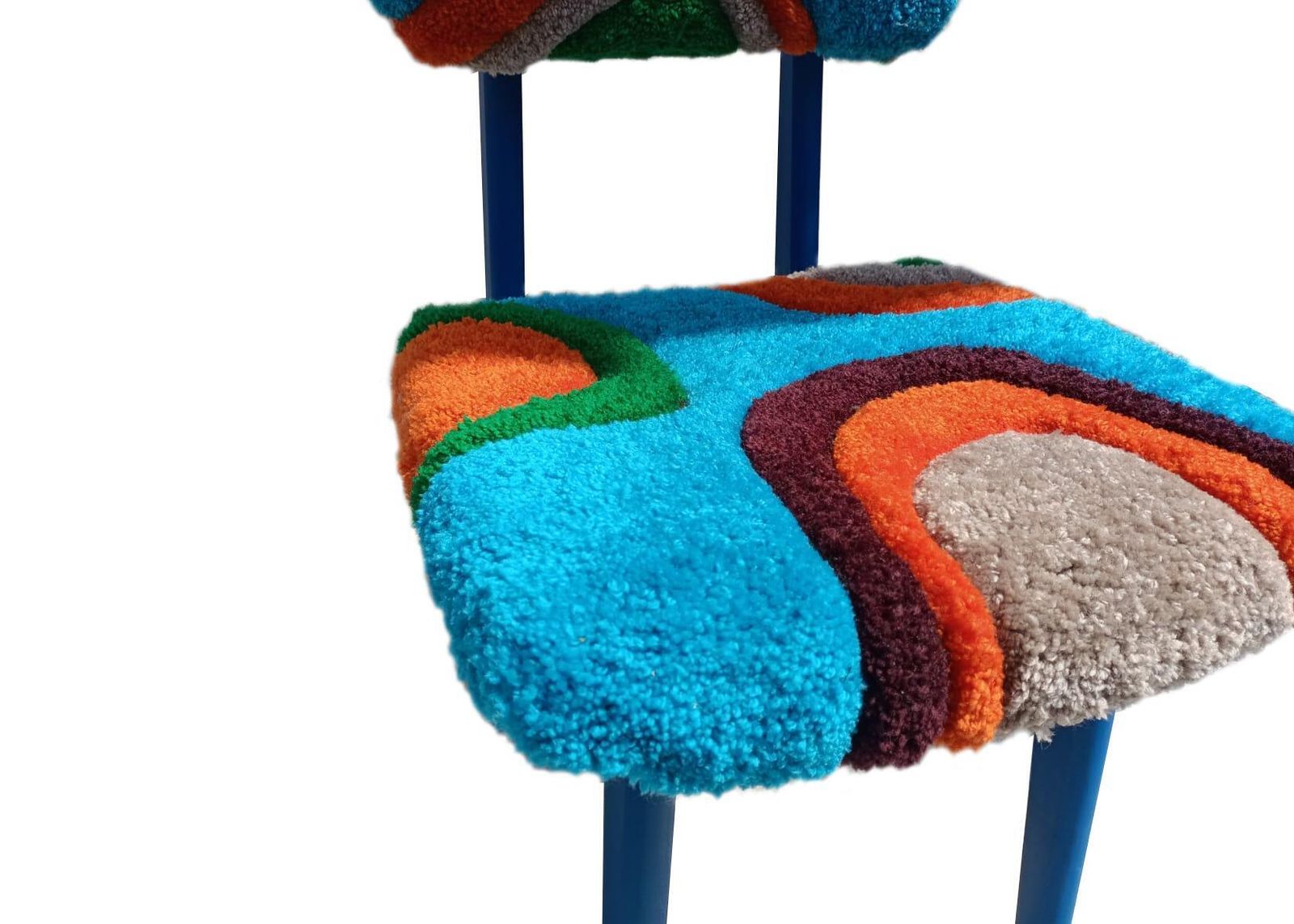 Mid Century Hand Tufting Chair, Blue Wood, Rajmund Halas, Poland, 1960s photo Furniture