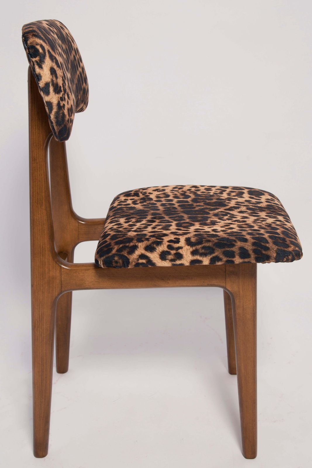 Mid Century Leopard Velvet Chair, Walnut Wood, Rajmund Halas, Poland, 1960s photo Furniture