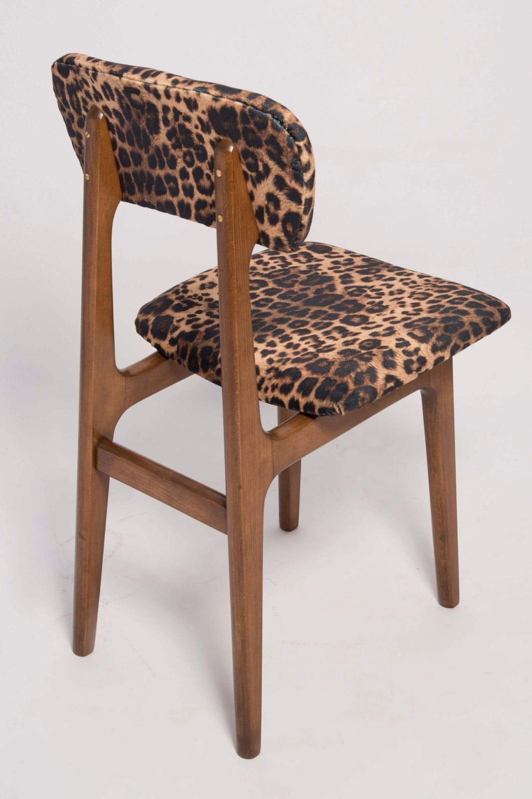 Mid Century Leopard Velvet Chair, Walnut Wood, Rajmund Halas, Poland, 1960s photo 595.0
