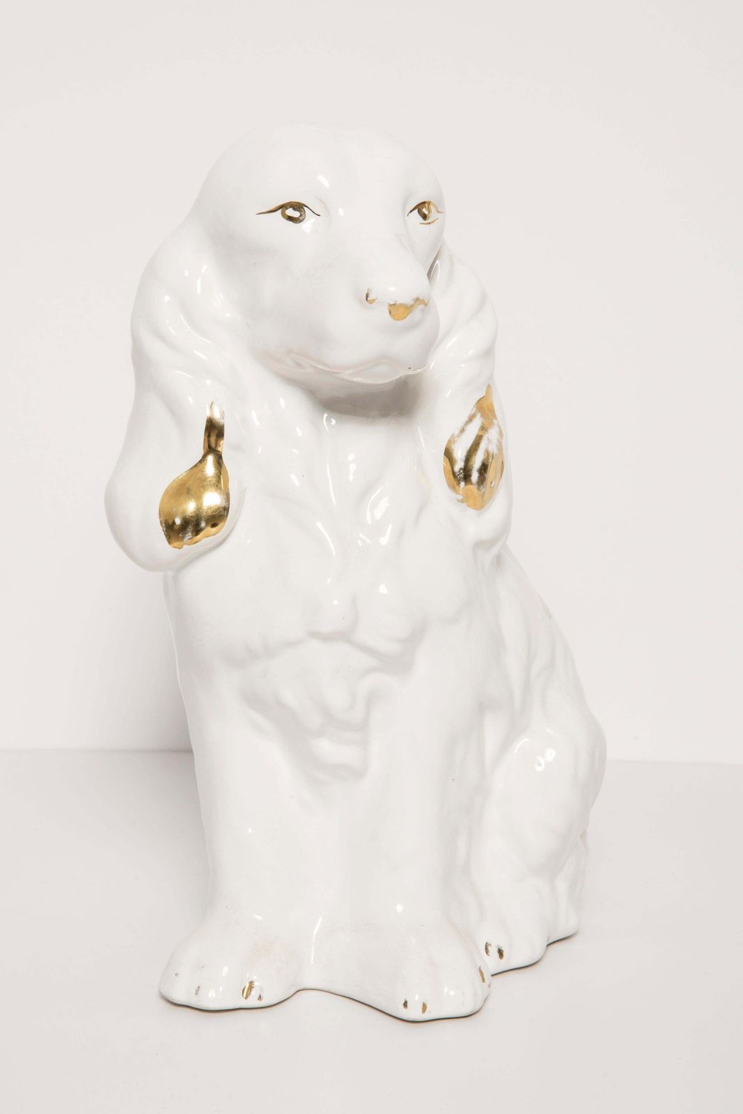 photo furniture Rare Ceramic White Small Spaniel Dog Decorative Sculpture, Italy, 1960s