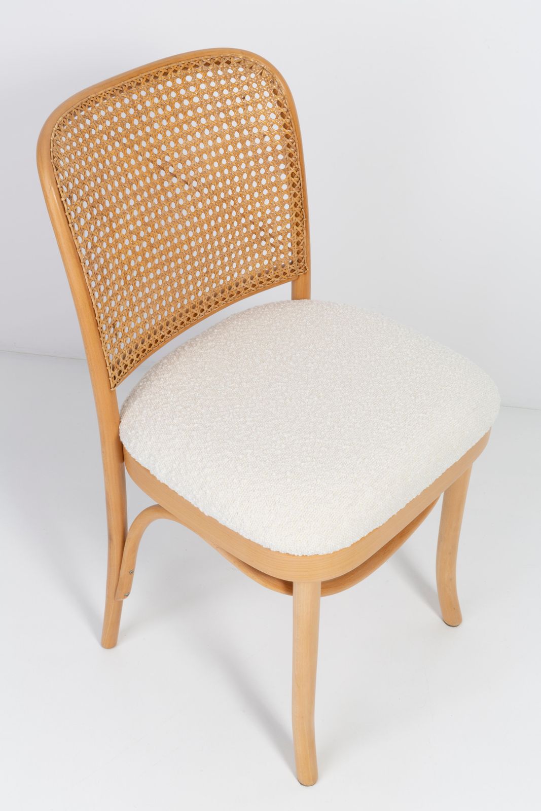 photo vintage Light White Boucle Thonet Wood Rattan Chair, 1960s