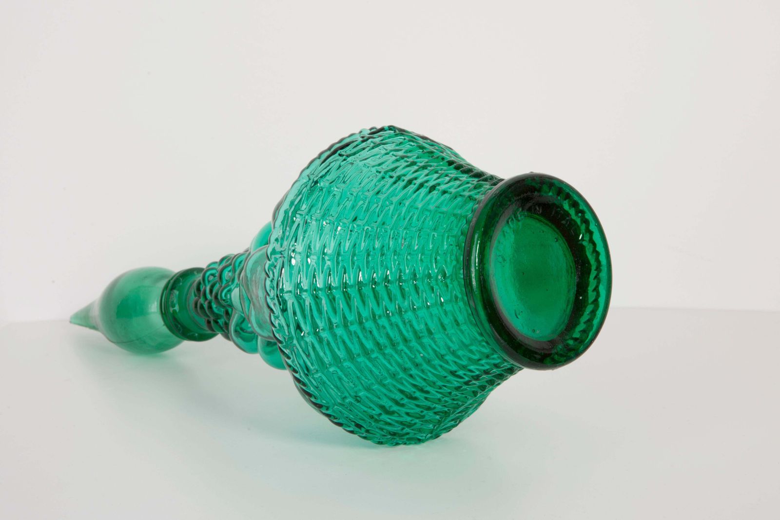 Set Of Two Green Glass Genie Decanters With Stoppers, 20th Century, Italy, 1960s photo for sale