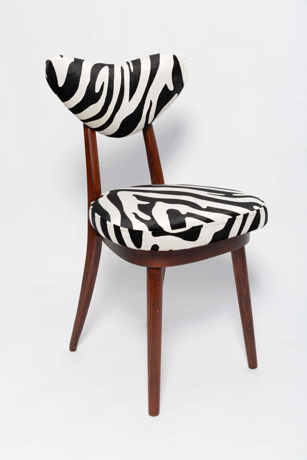 Midcentury Regency Zebra Black And White Heart Chair, Poland, 1960s photo for sale