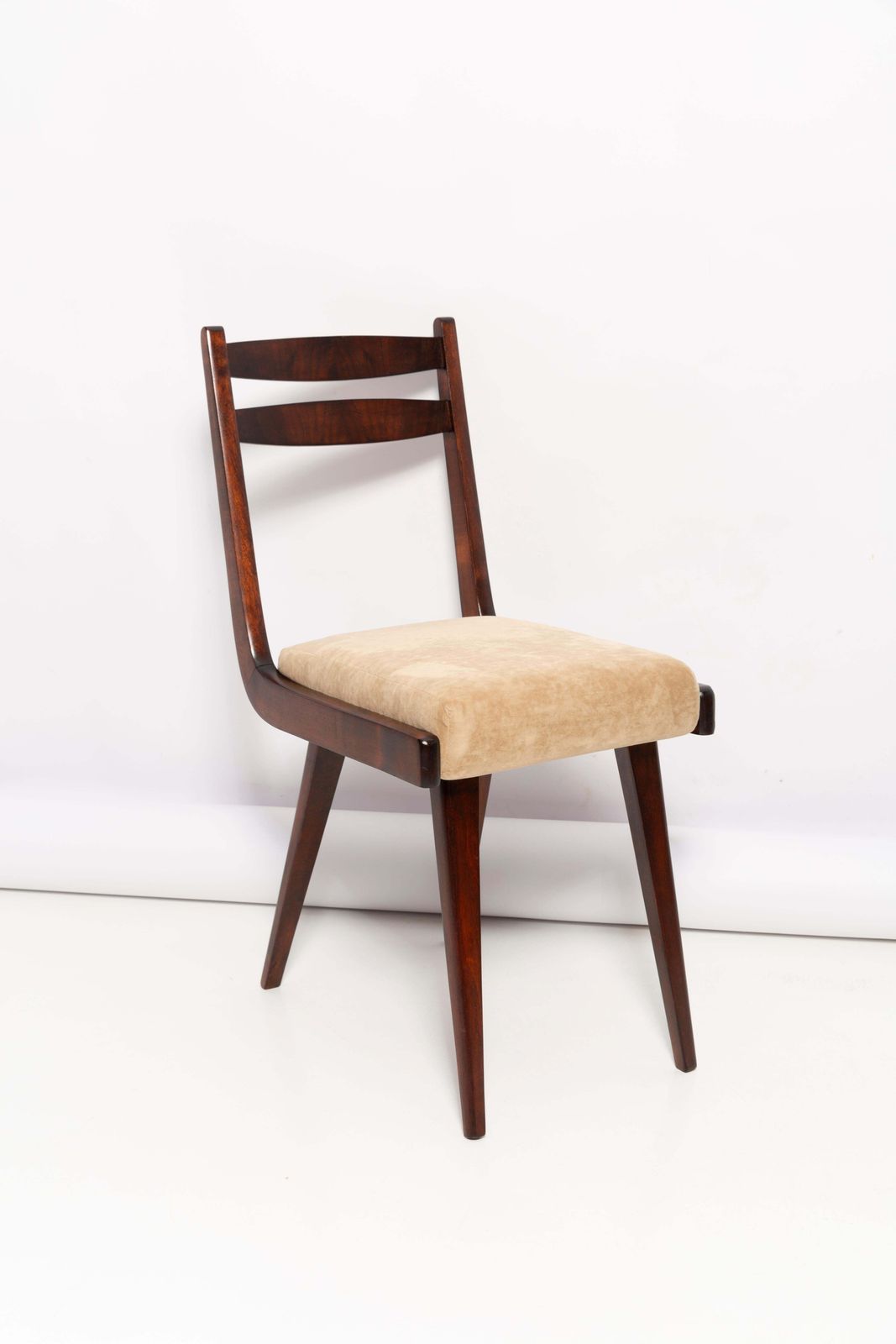 Mid Century Gazelle II Beige Velvet, Walnut Wood Chair, Europe, 1960s photo furniture