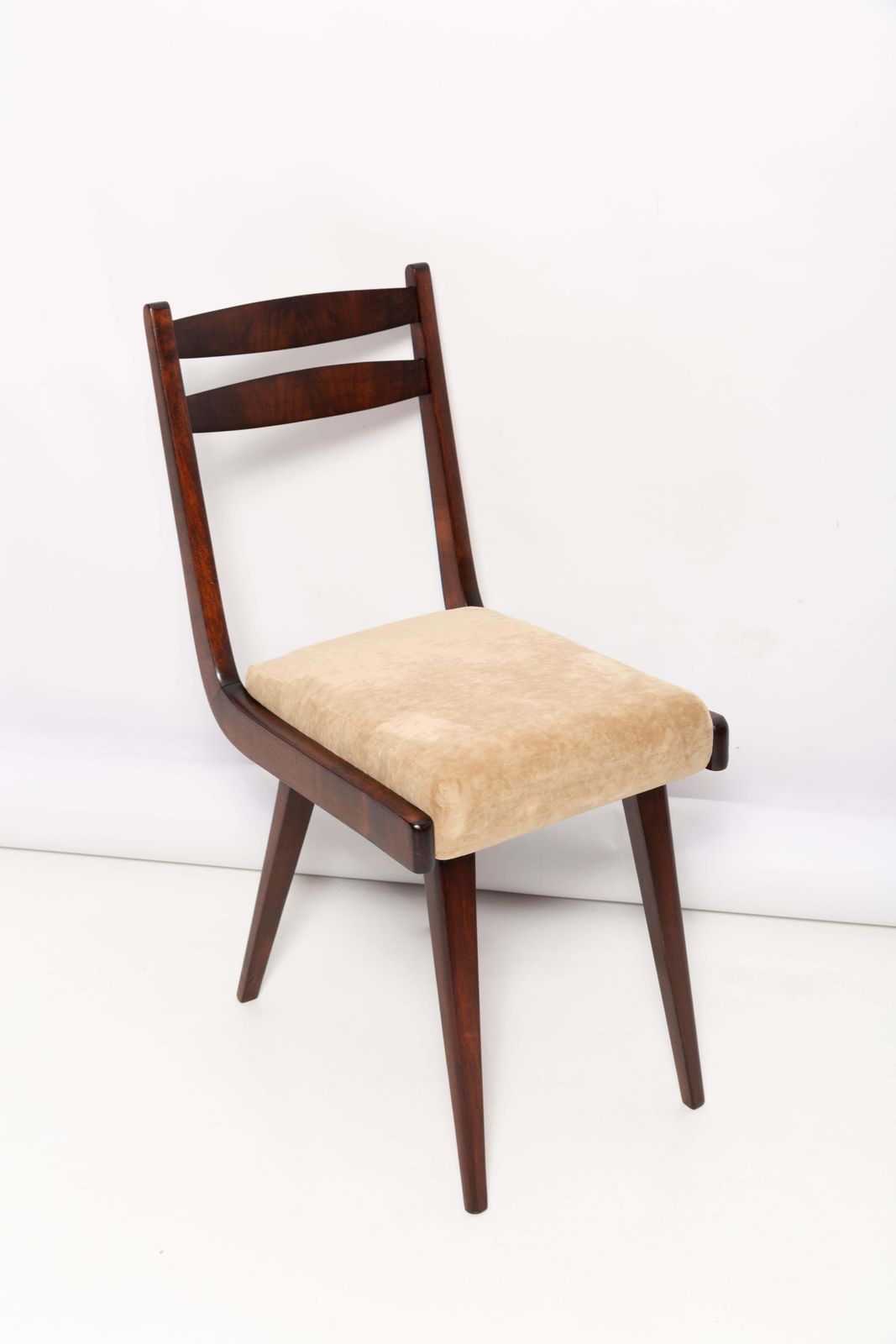 Mid Century Gazelle II Beige Velvet, Walnut Wood Chair, Europe, 1960s photo 595.0