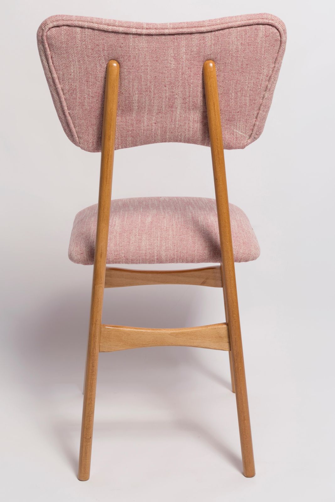 photo for sale Mid Century Vlindermodel Eetkamerstoel, Roze Linnen, Licht Hout, Europa, Jaren 1960