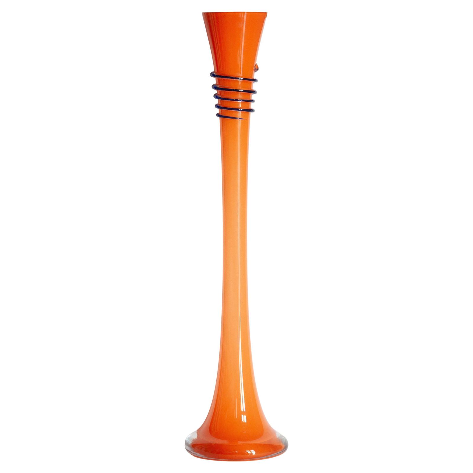 Mid Century Vintage Slim High Orange Decorative Glass Vase, Europe, 1960s