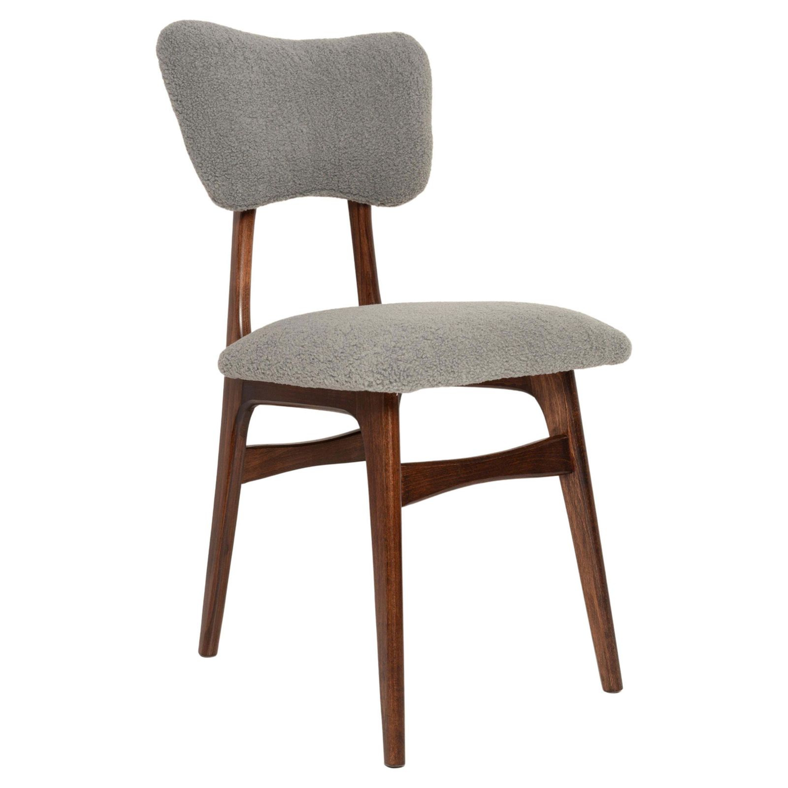 Mid Century Butterfly Dining Chair, Gray Boucle, Dark Walnut Wood, Europe, 1960s