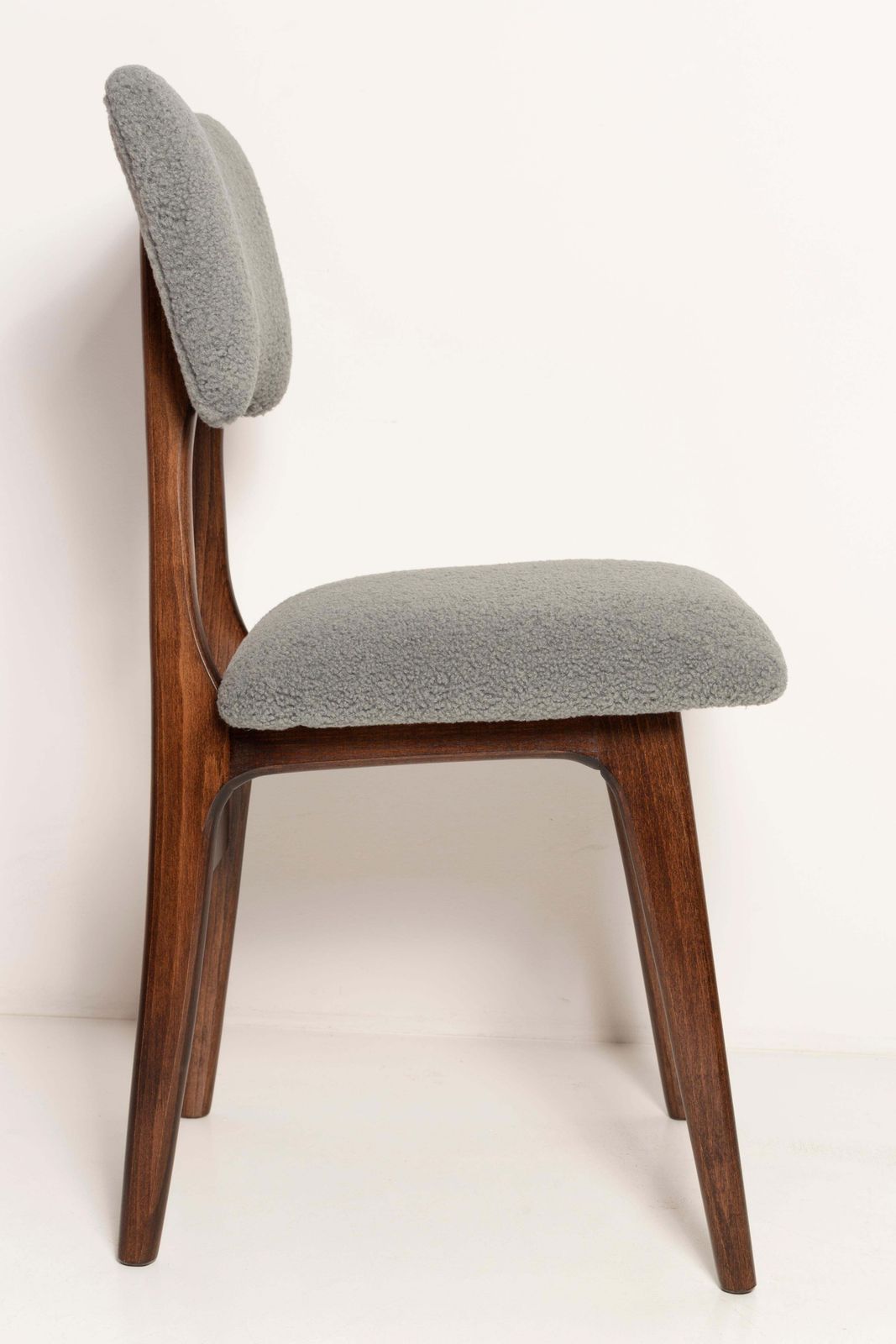 Mid Century Butterfly Dining Chair, Gray Boucle, Dark Walnut Wood, Europe, 1960s photo for sale