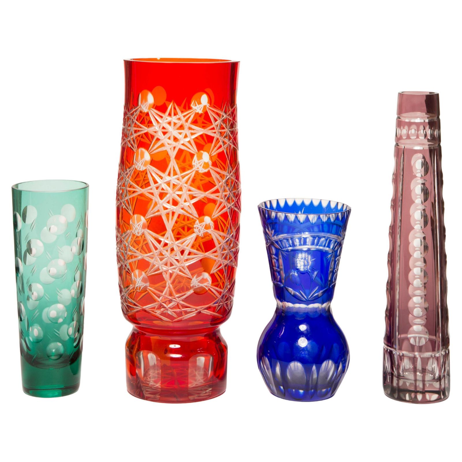 Set Of Four Mid Century Vintage Crystal Vases, Italy, 1960s