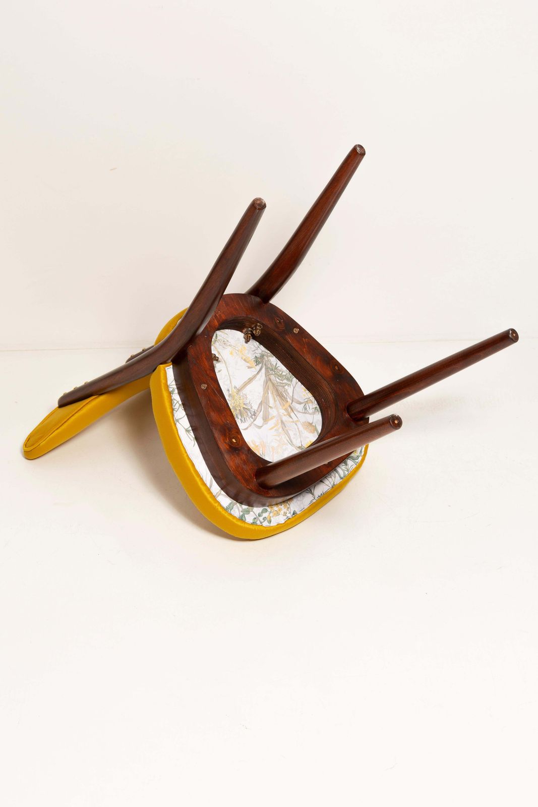 photo buy Midcentury Heart Chair In Yellow Satin Dedar Gildo Fabric, Europe, 1960s