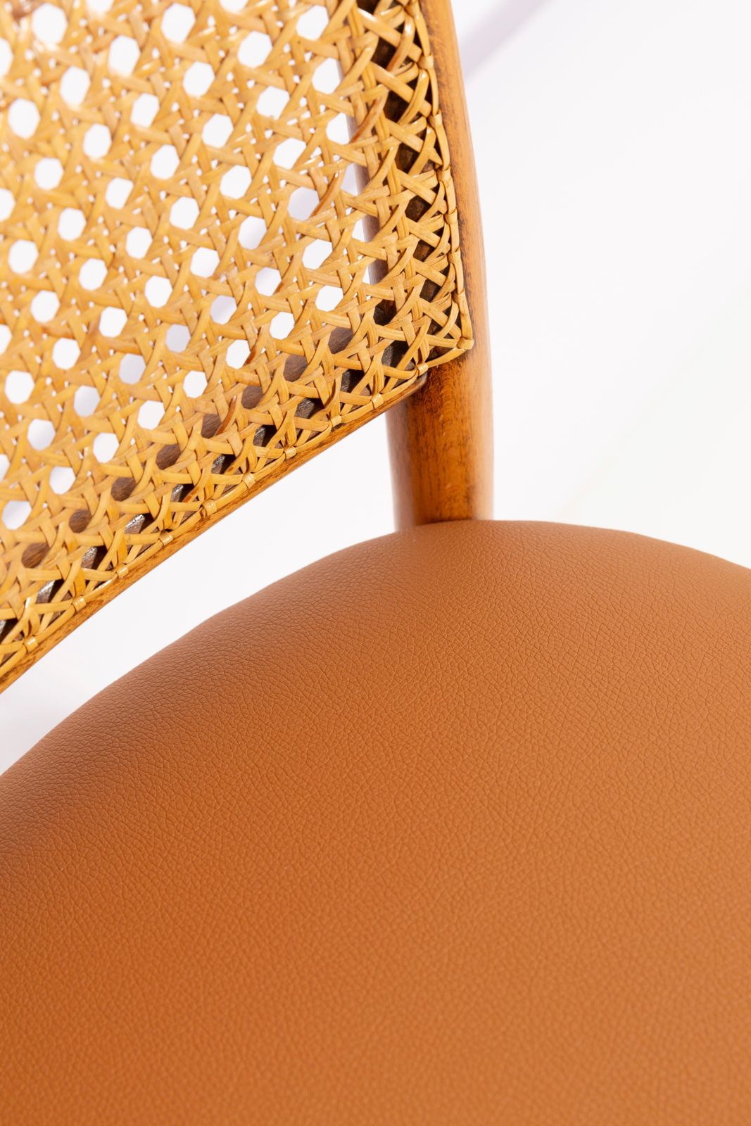 photo for sale Camel Faux Leather Thonet Wood Rattan Chair, 1960s