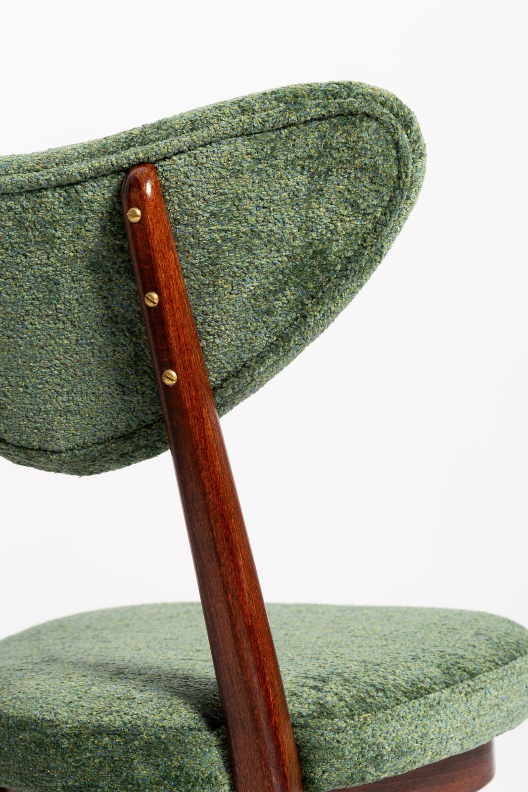 Mid Century Heart Chair And Stool, Green Velvet, Dark Wood, Europe 1960s photo vinterior