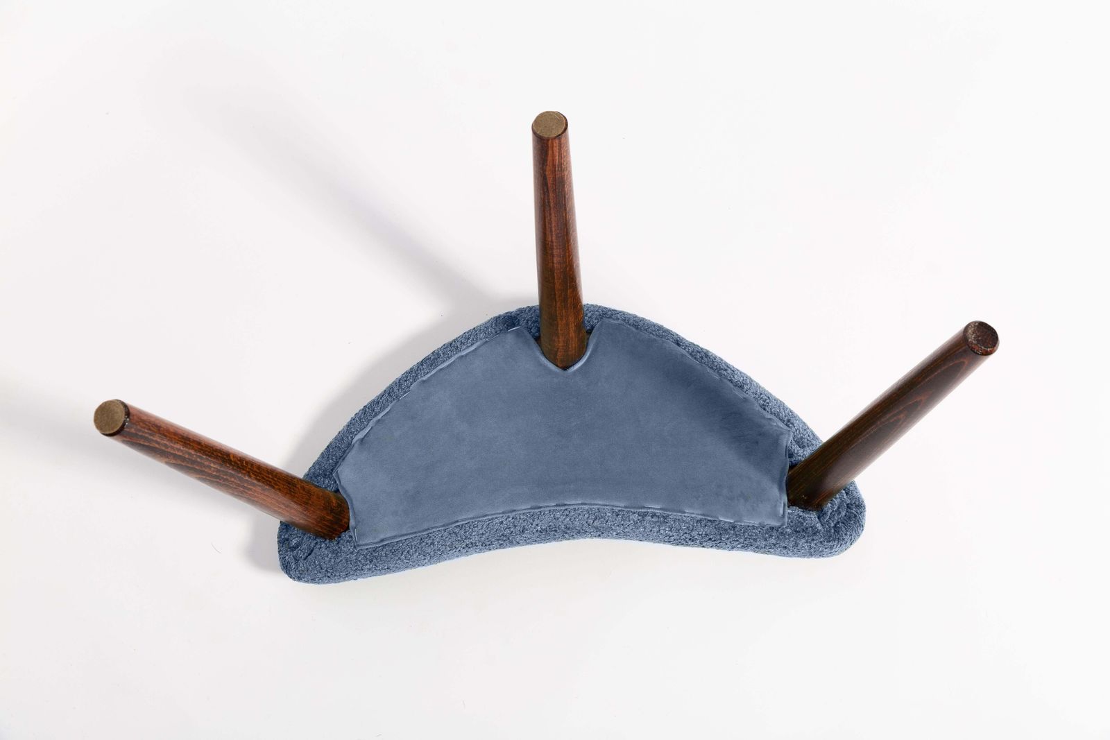 photo for sale Mid Century Heart Chair And Stool, Blue Velvet, Dark Wood, Europe 1960s