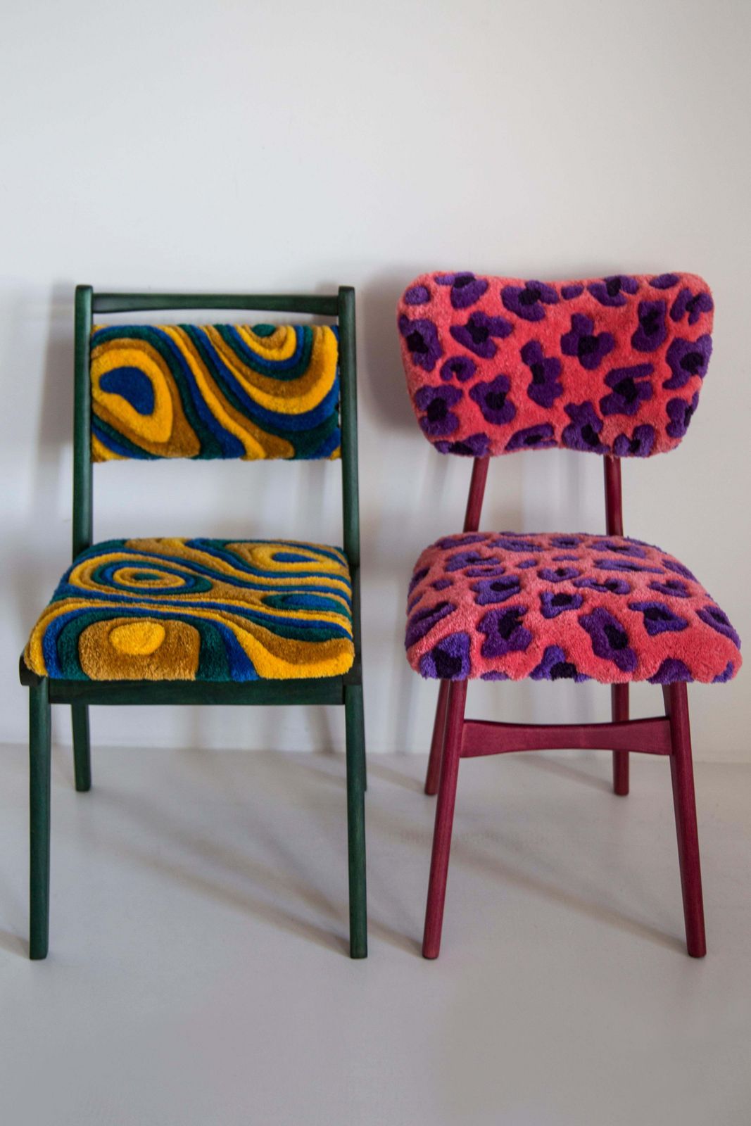 Mid Century Fauteuil, Handgeknoopt Wol In Groen En Geel, Europa, Polen, Jaren 1960 photo for sale