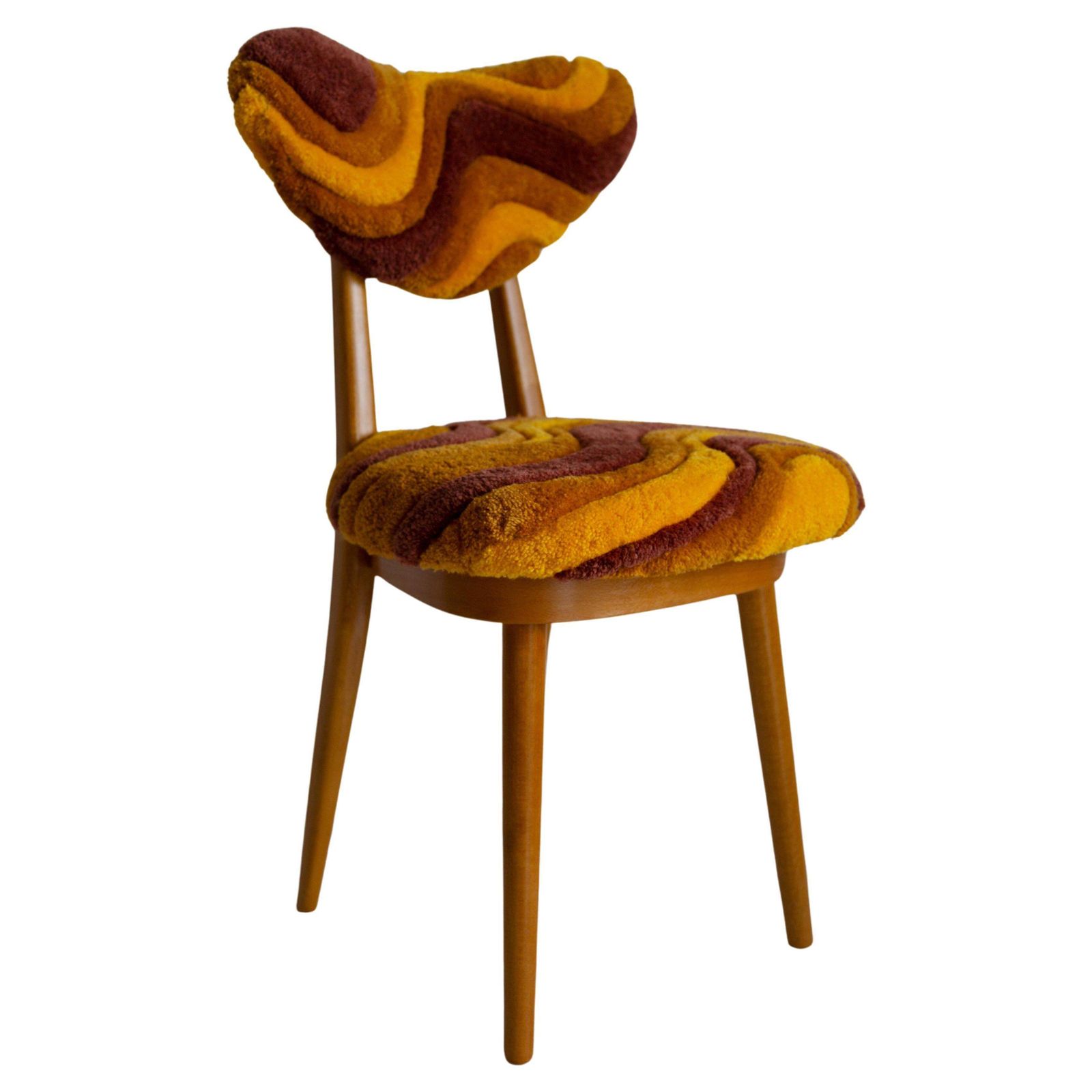 Mid Century Heart Chair In Hand Tufting Yellow Wool, Europe, Poland, 1960s