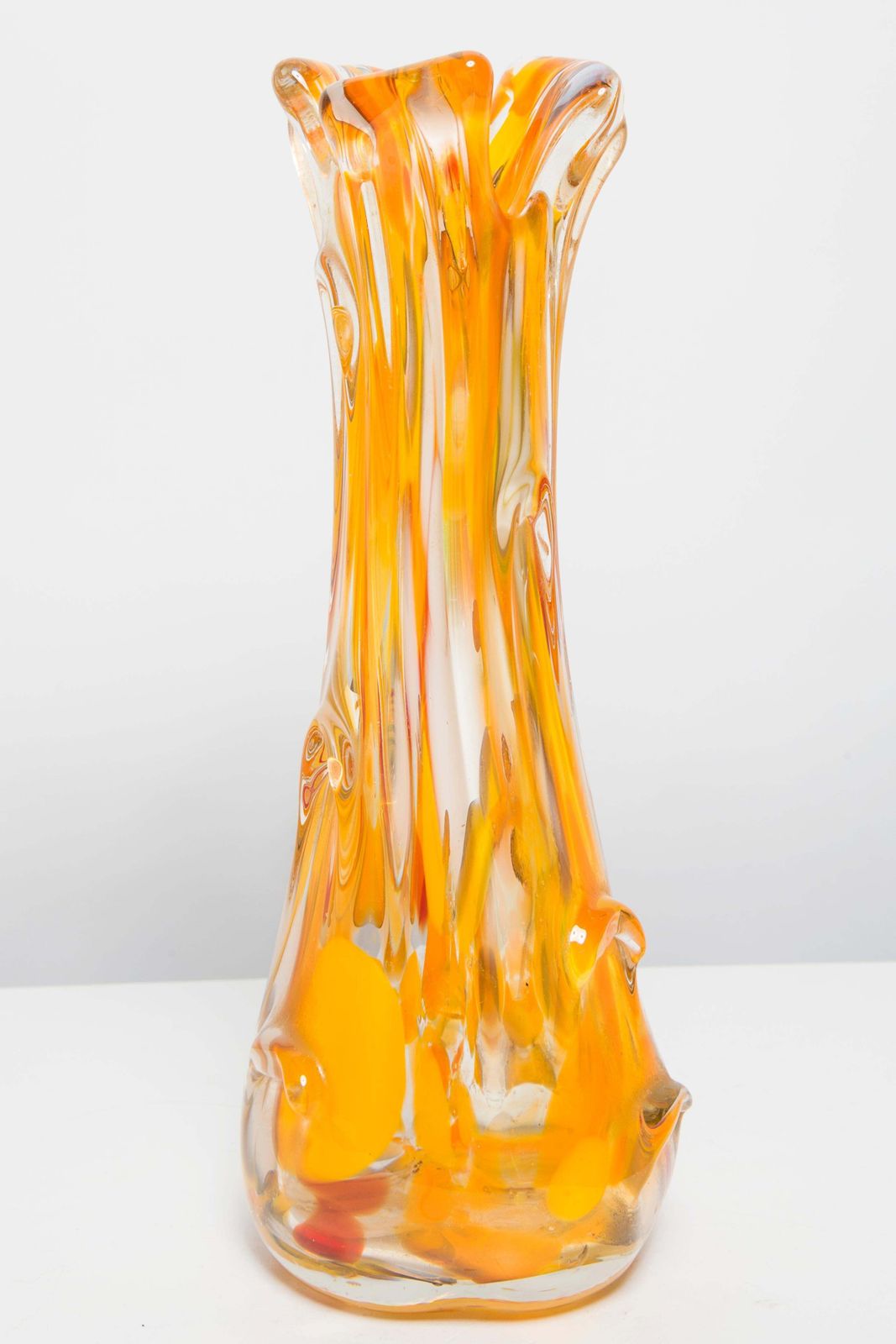Mid Century Artistic Glass Yellow Vase, Tarnowiec, Sulczan, Europe, 1970s photo for sale
