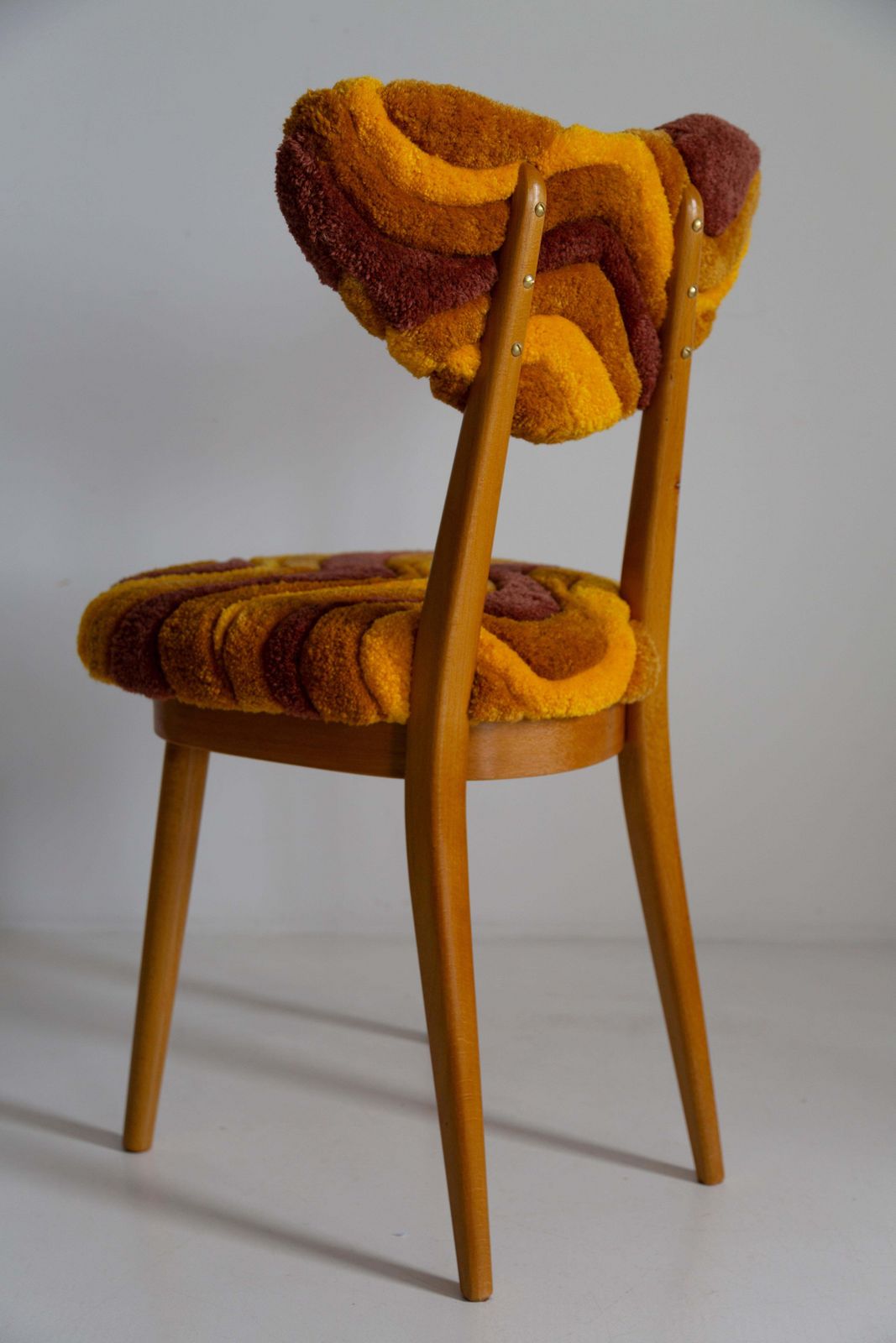 photo for sale Mid Century Heart Chair In Hand Tufting Yellow Wool, Europe, Poland, 1960s
