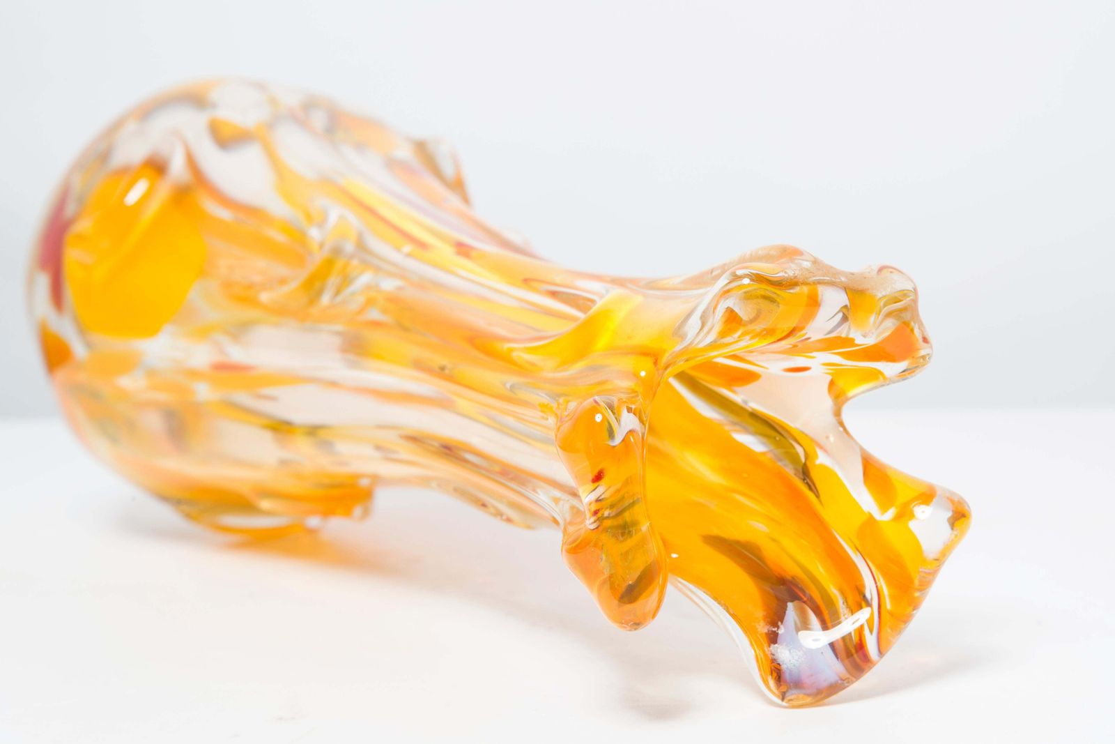 Mid Century Artistic Glass Yellow Vase, Tarnowiec, Sulczan, Europe, 1970s photo buy