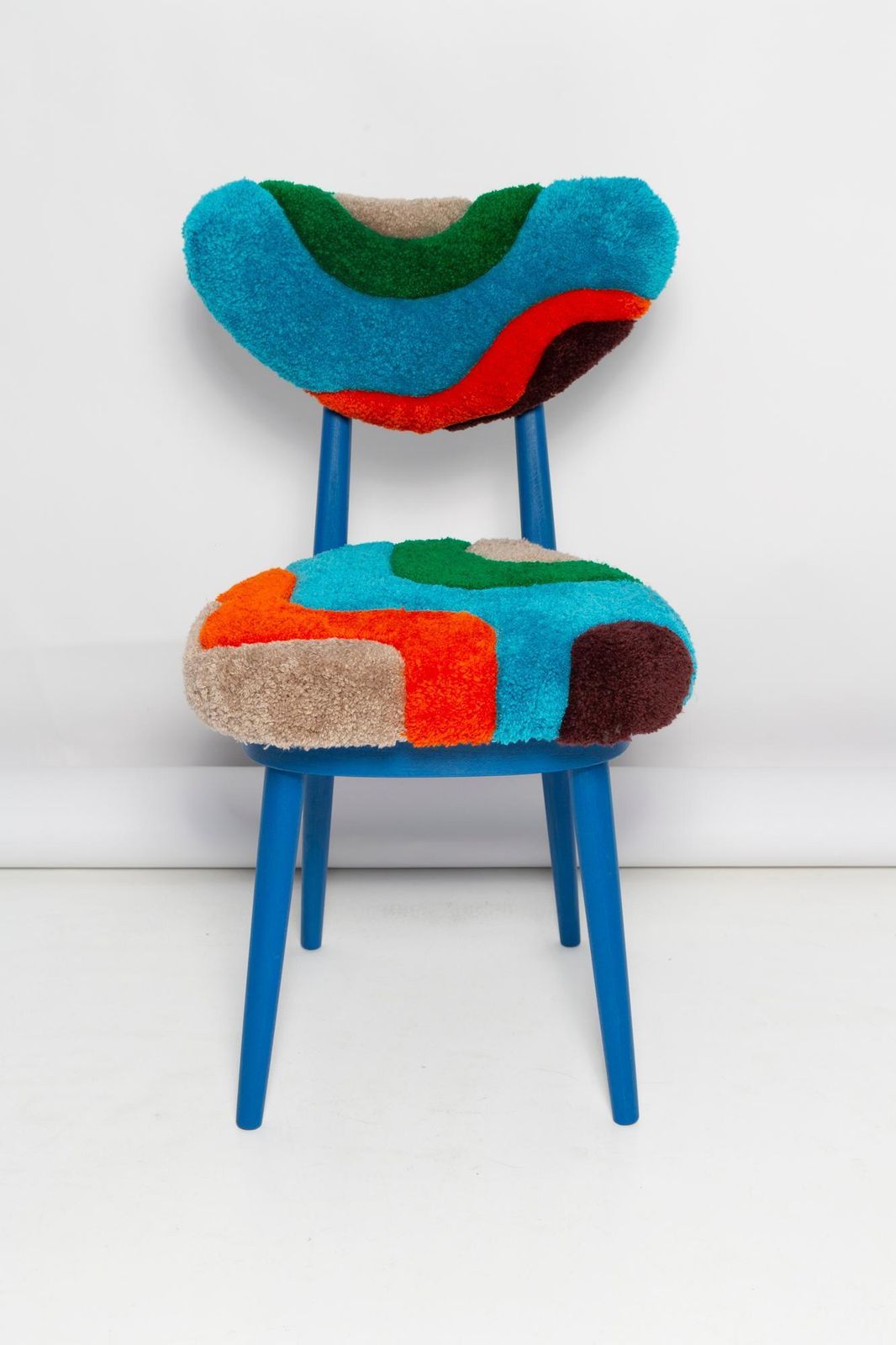 Mid Century Heart Chair In Hand Tufting Blue Green Wool, Europe, Poland, 1960s photo for sale