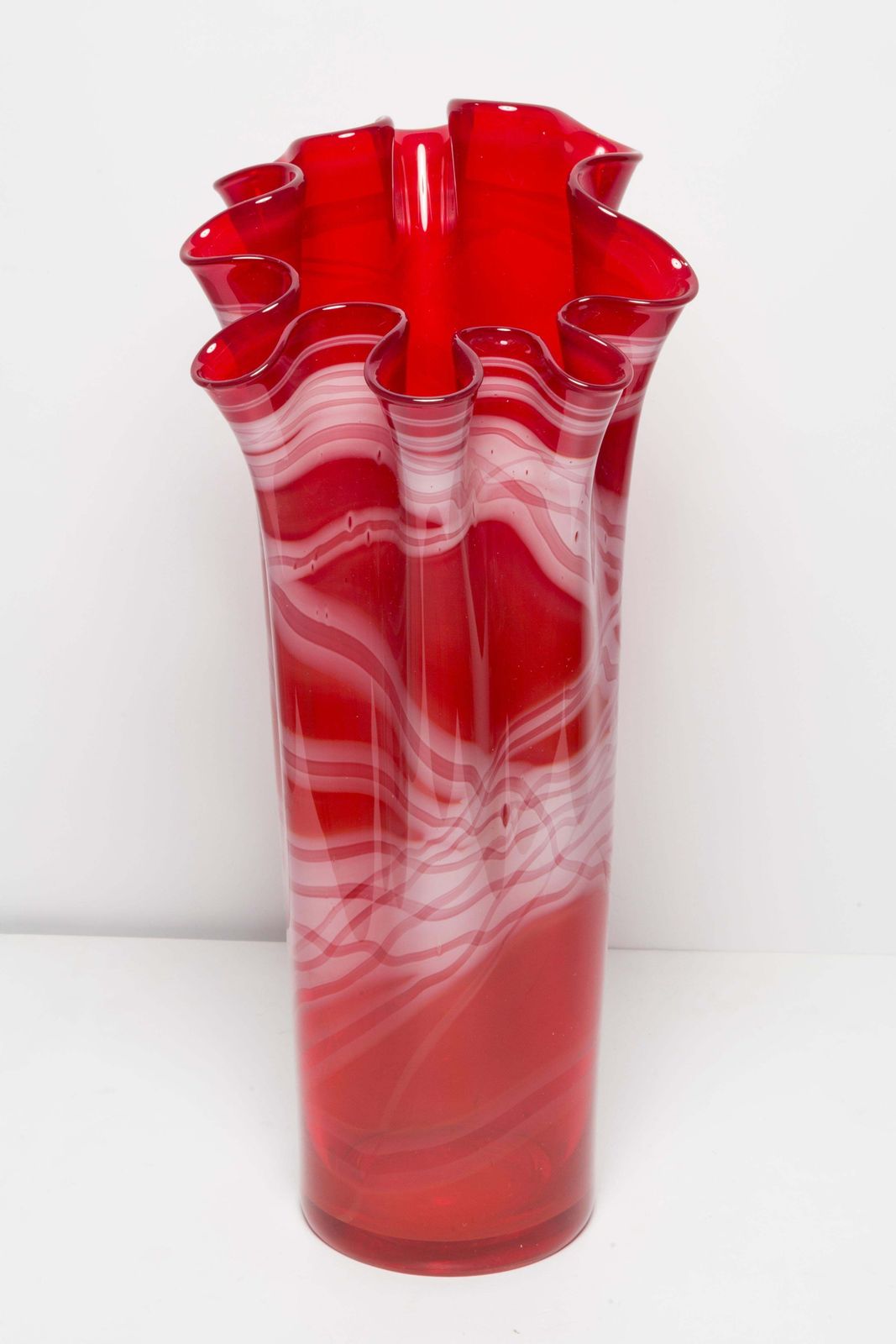 Mid Century Artistic Glass Big Red Vase, Tarnowiec, Sulczan, Europe, 1970s photo Home Decor
