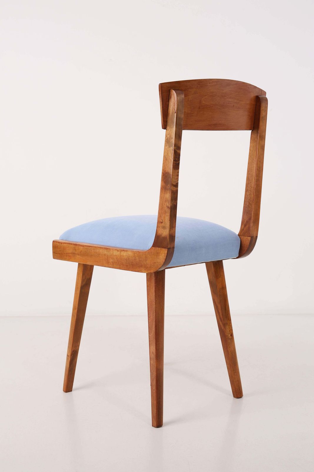 Set Of Two Mid Century Baby Blue Velvet And Medium Wood Chairs, Europe, 1960s photo vinterior