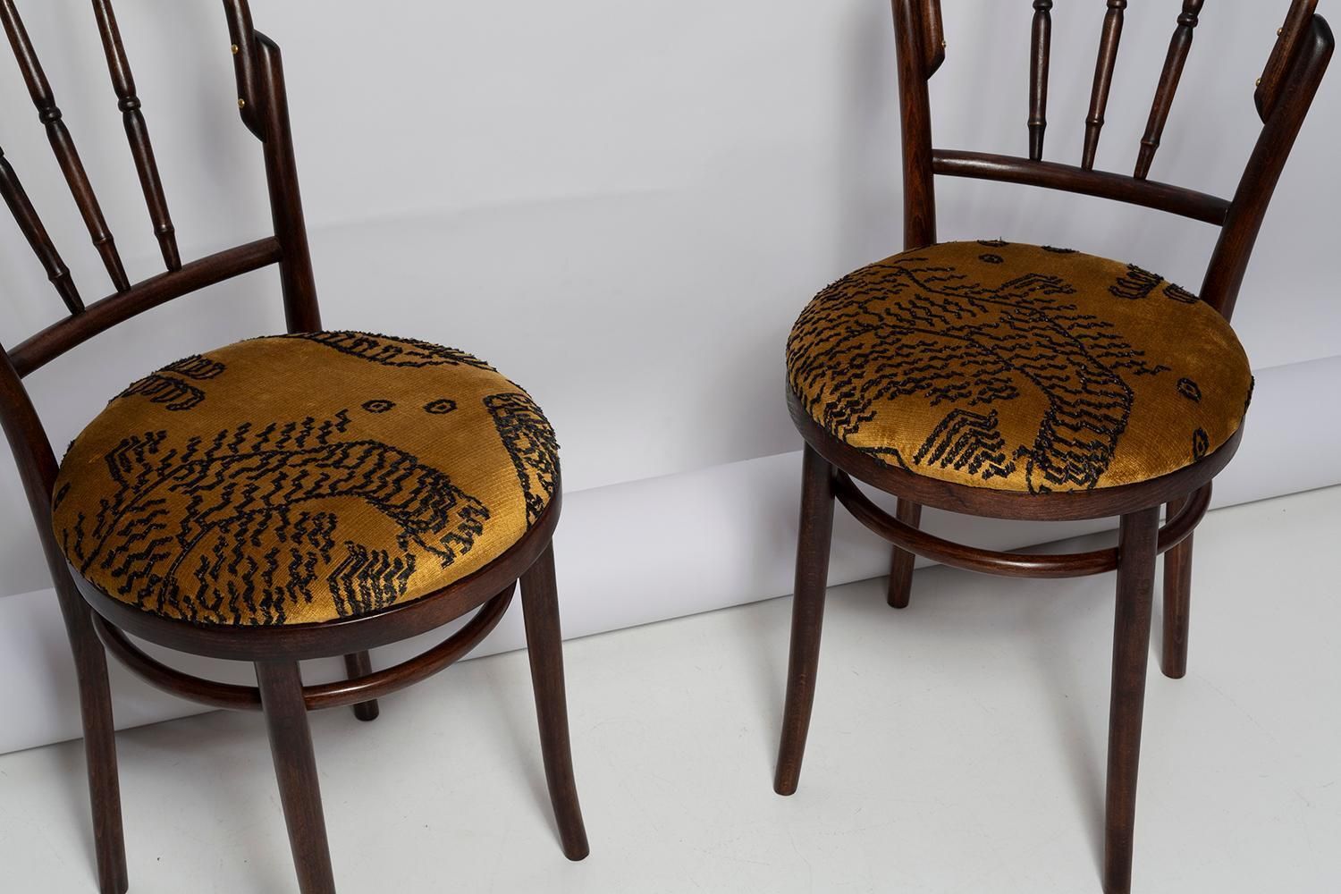 Pair Of Mid Century Beige Tiger Dedar Chairs, Fameg Factory, Poland, 1960s photo for sale