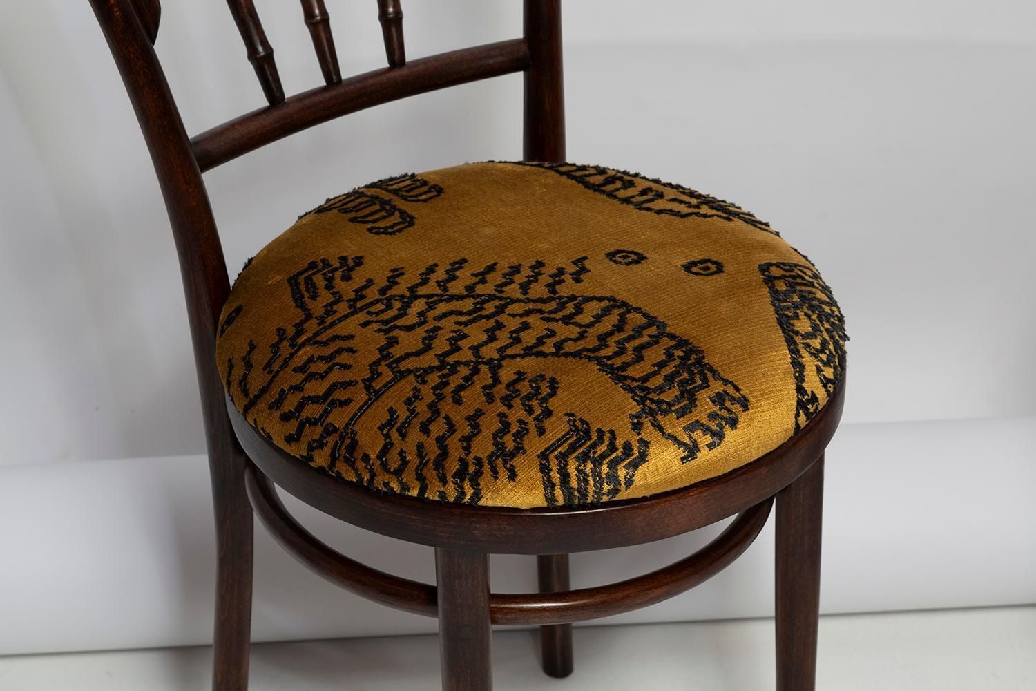 Pair Of Mid Century Beige Tiger Dedar Chairs, Fameg Factory, Poland, 1960s photo Furniture