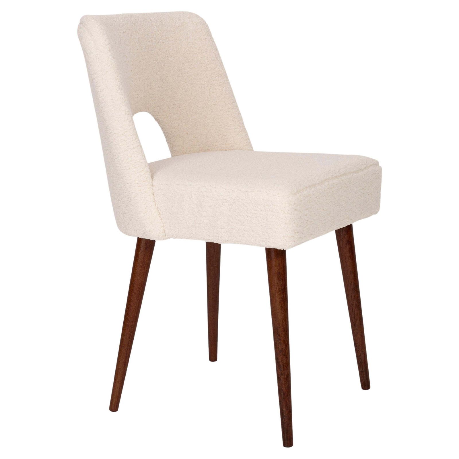 Pair Of Mid Century Light Crème Boucle 'Shell' Chairs, Europe, 1960s