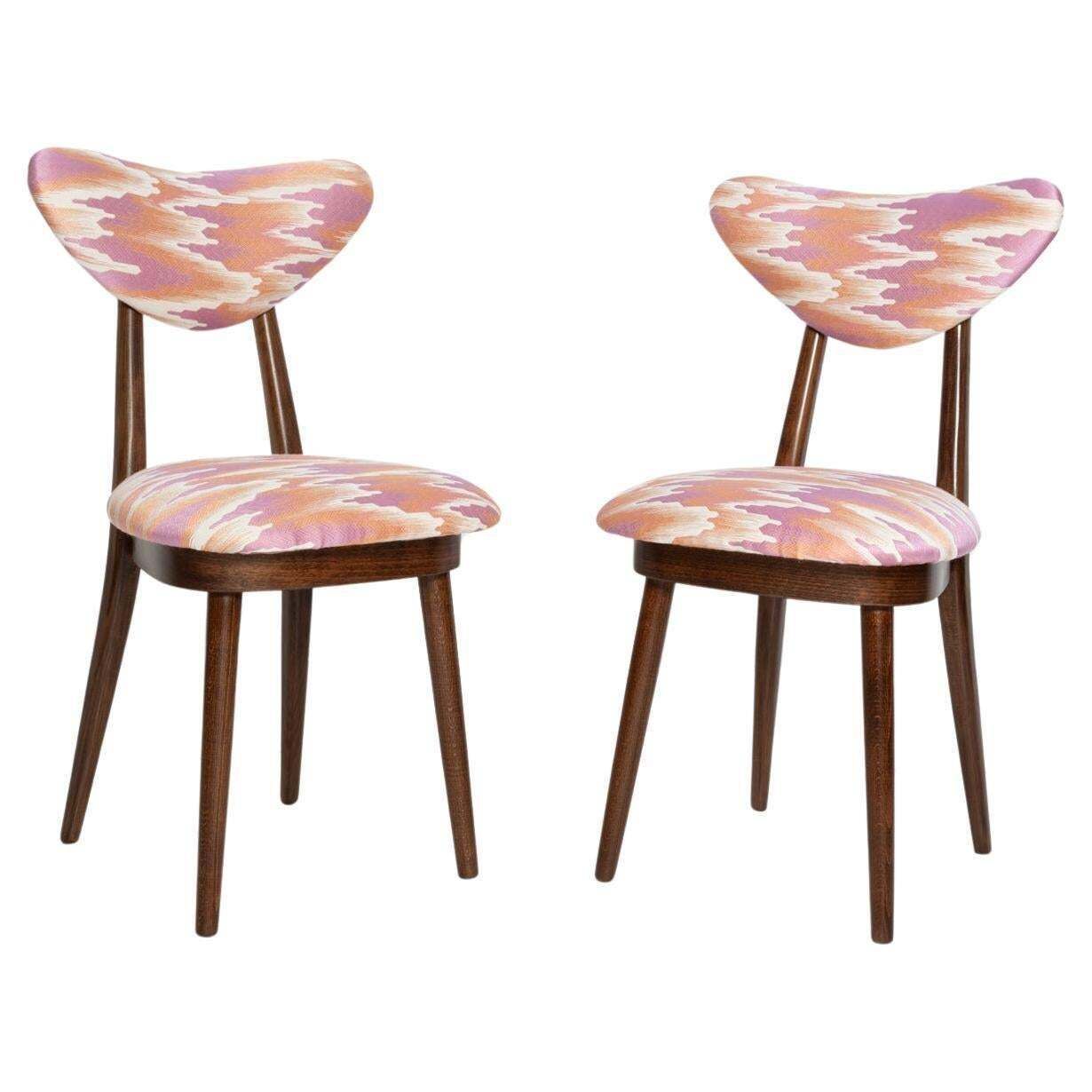Set Van Twee Mid Century Stoelen Met Hartvormige Rug, Pink Fandango Jacquard, Dedar, Europa, Jaren 1960