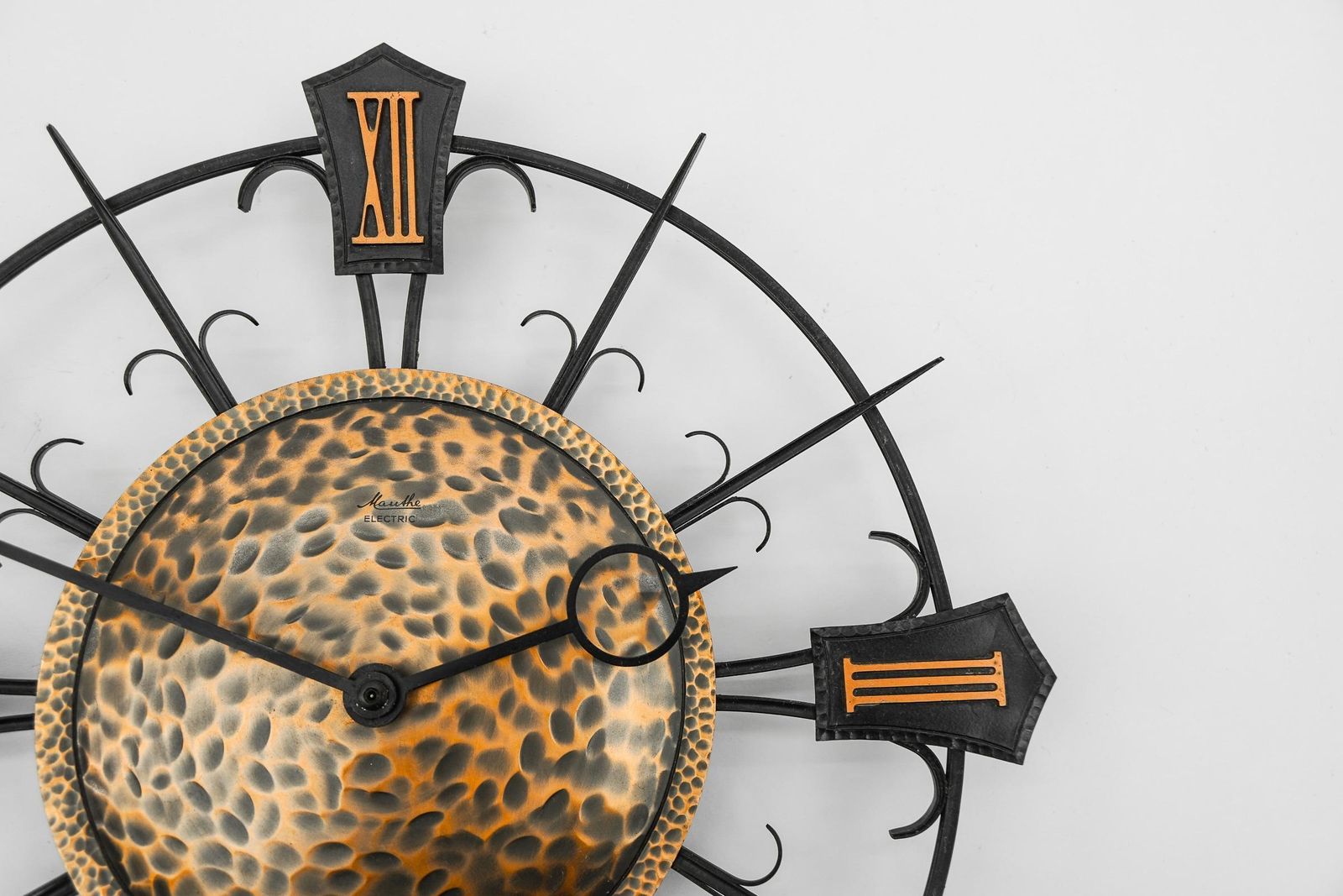 Mid Century Modern Iron And Copper Wall Clock By Mauthe Electric, 1960s photo Home Decor